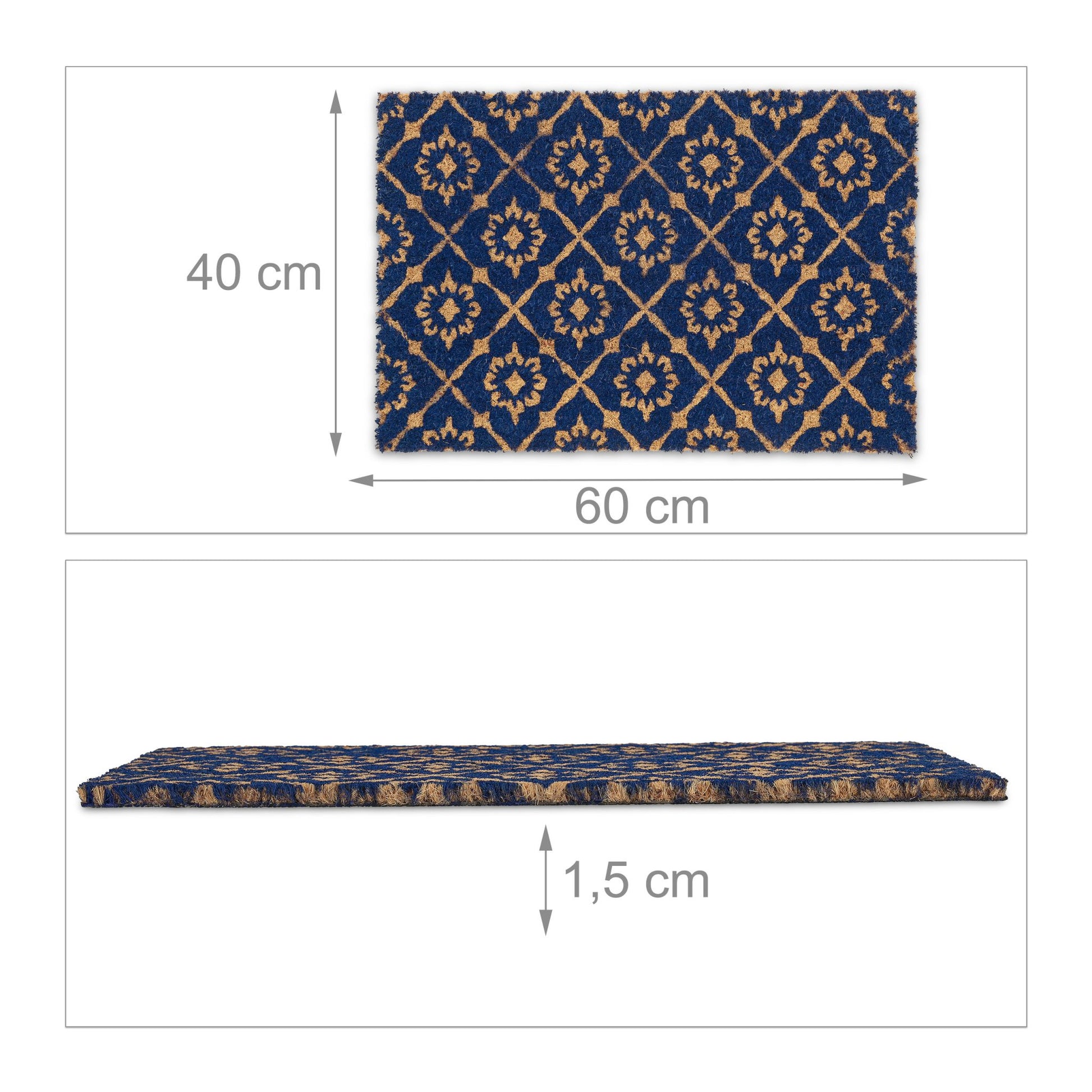 Fussmatte floralen Design Dunkelblau-Hellbraun von Relaxdays