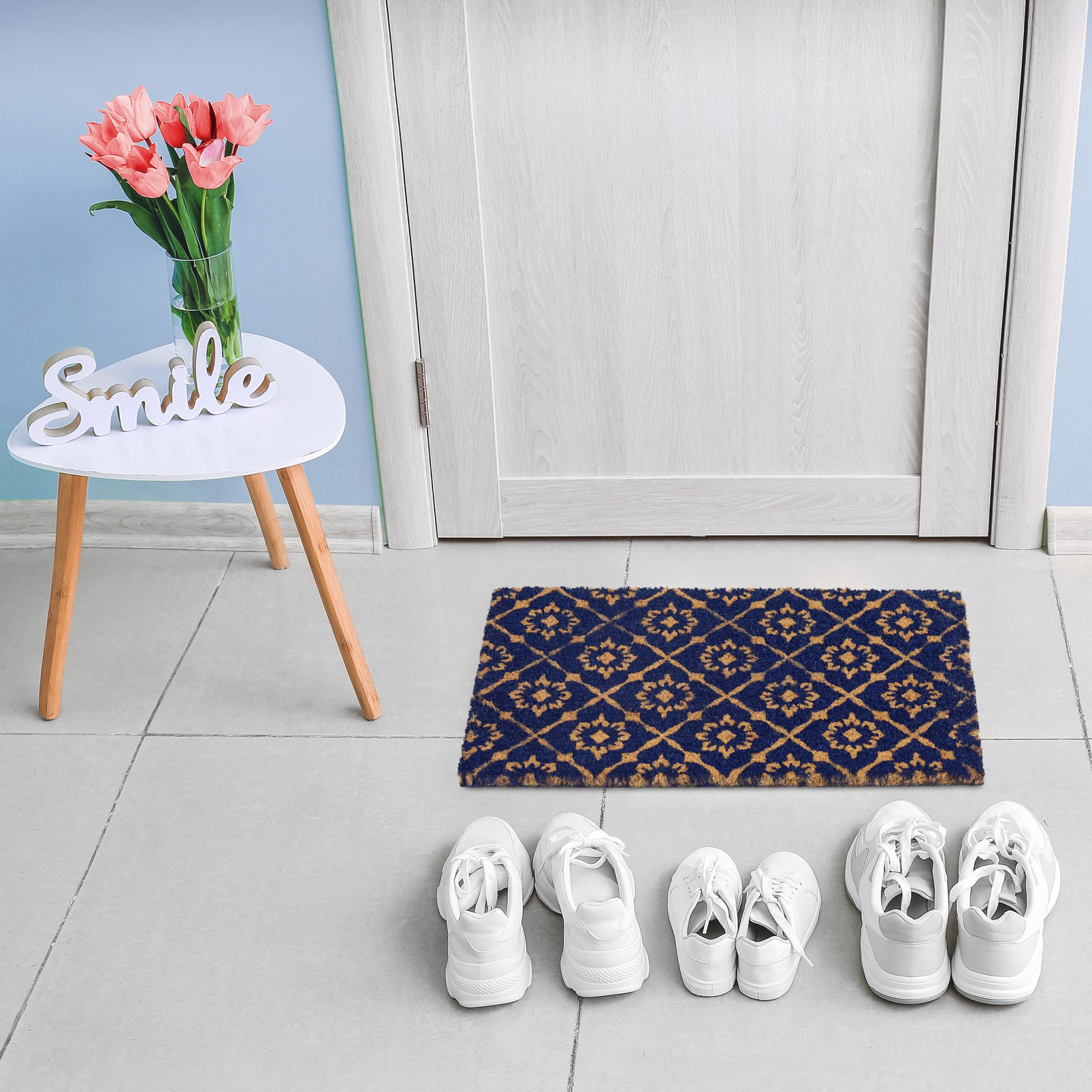 Fussmatte floralen Design Dunkelblau-Hellbraun von Relaxdays
