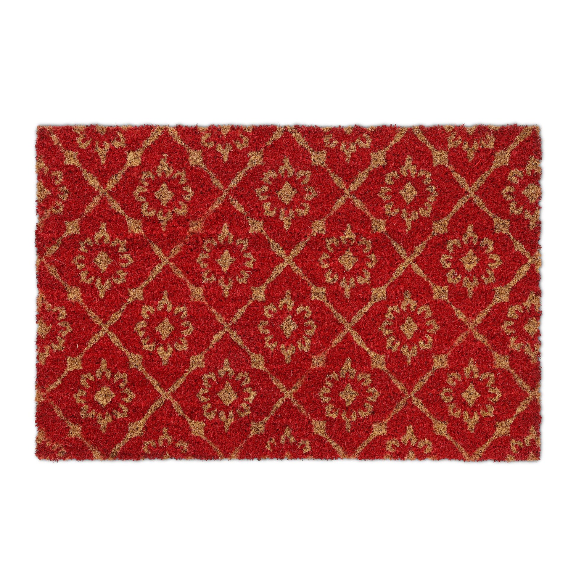 Kokos Fussmatte mit floralem Muster Hellbraun-Rot von Relaxdays
