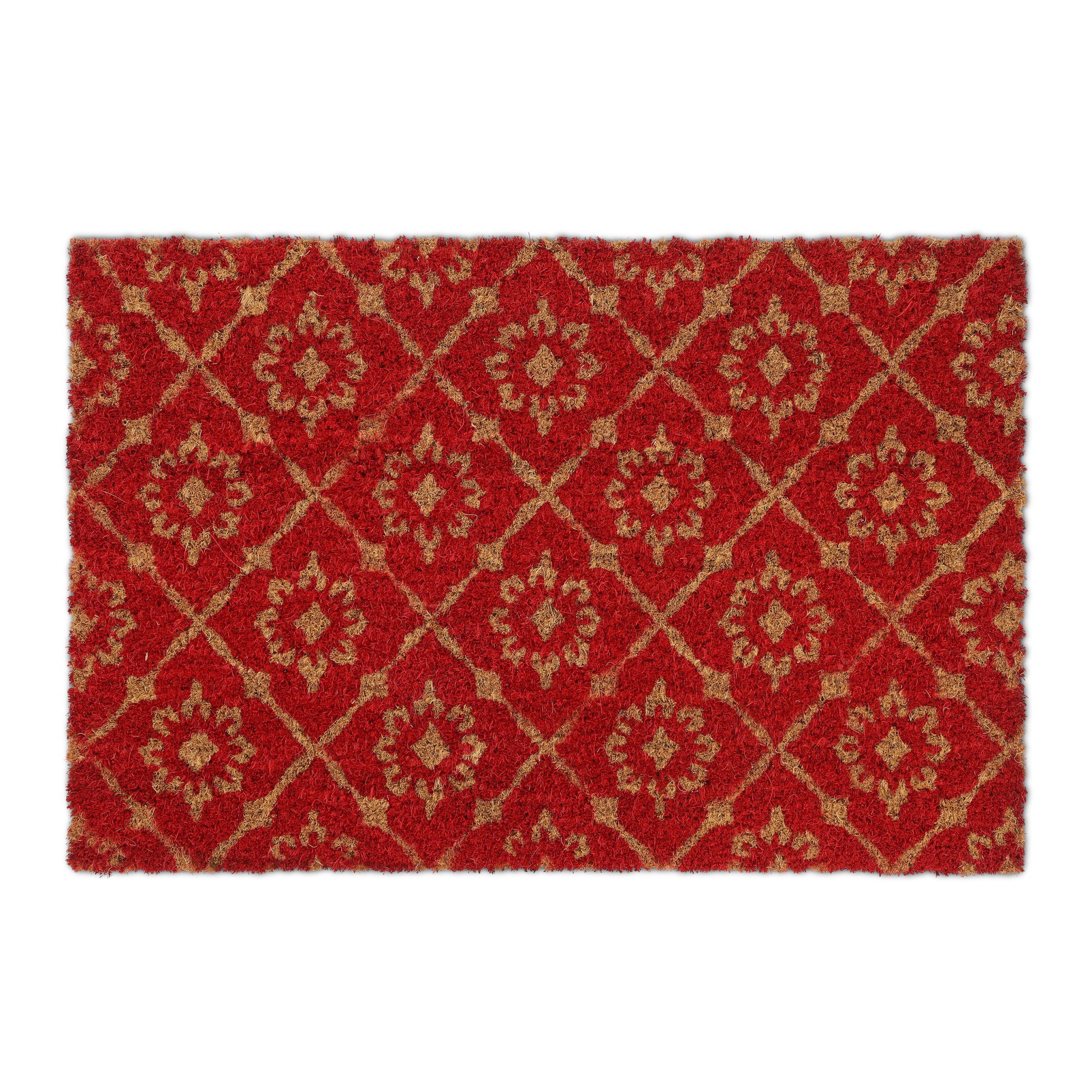 Kokos Fussmatte mit floralem Muster Hellbraun-Rot von Relaxdays