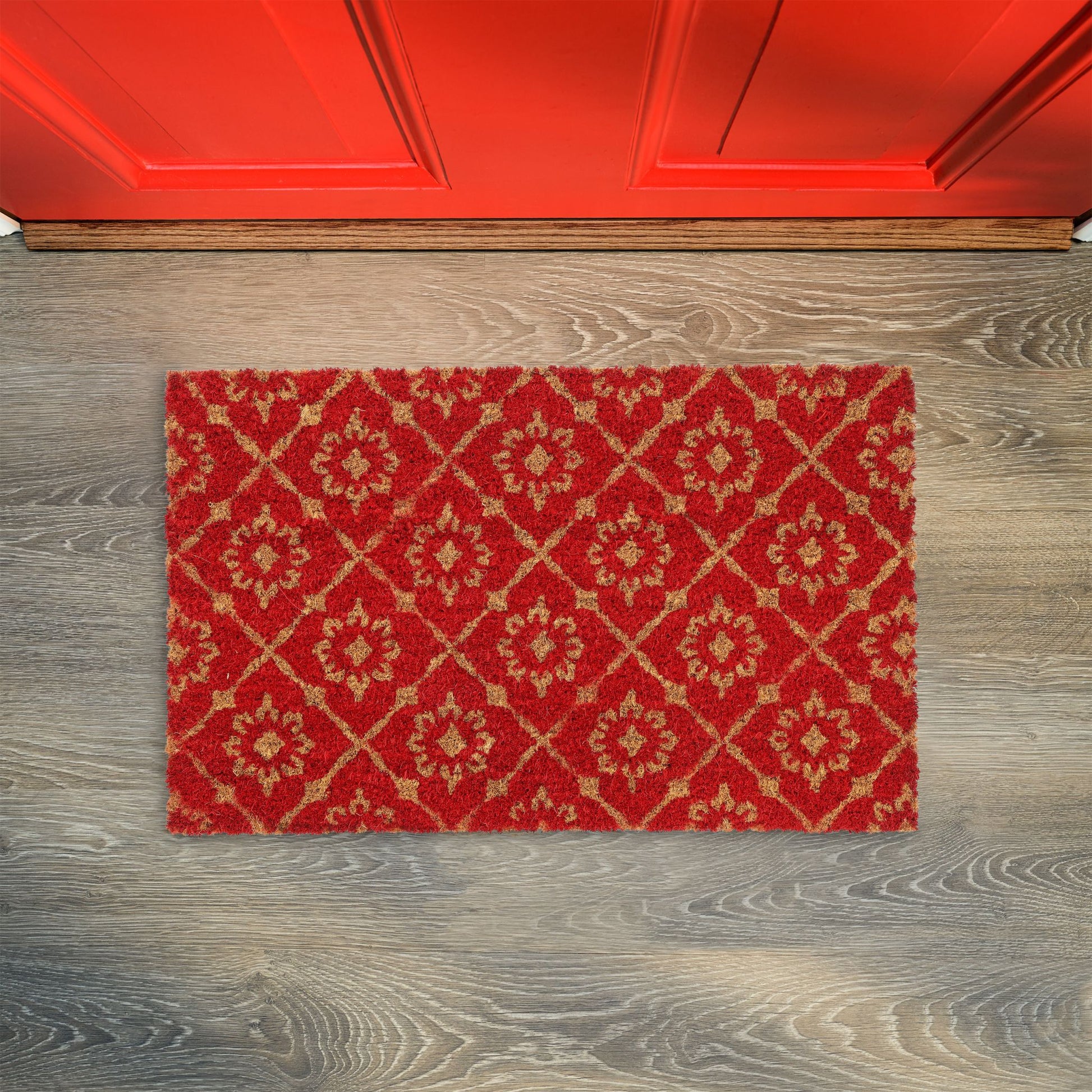 Kokos Fussmatte mit floralem Muster Hellbraun-Rot von Relaxdays