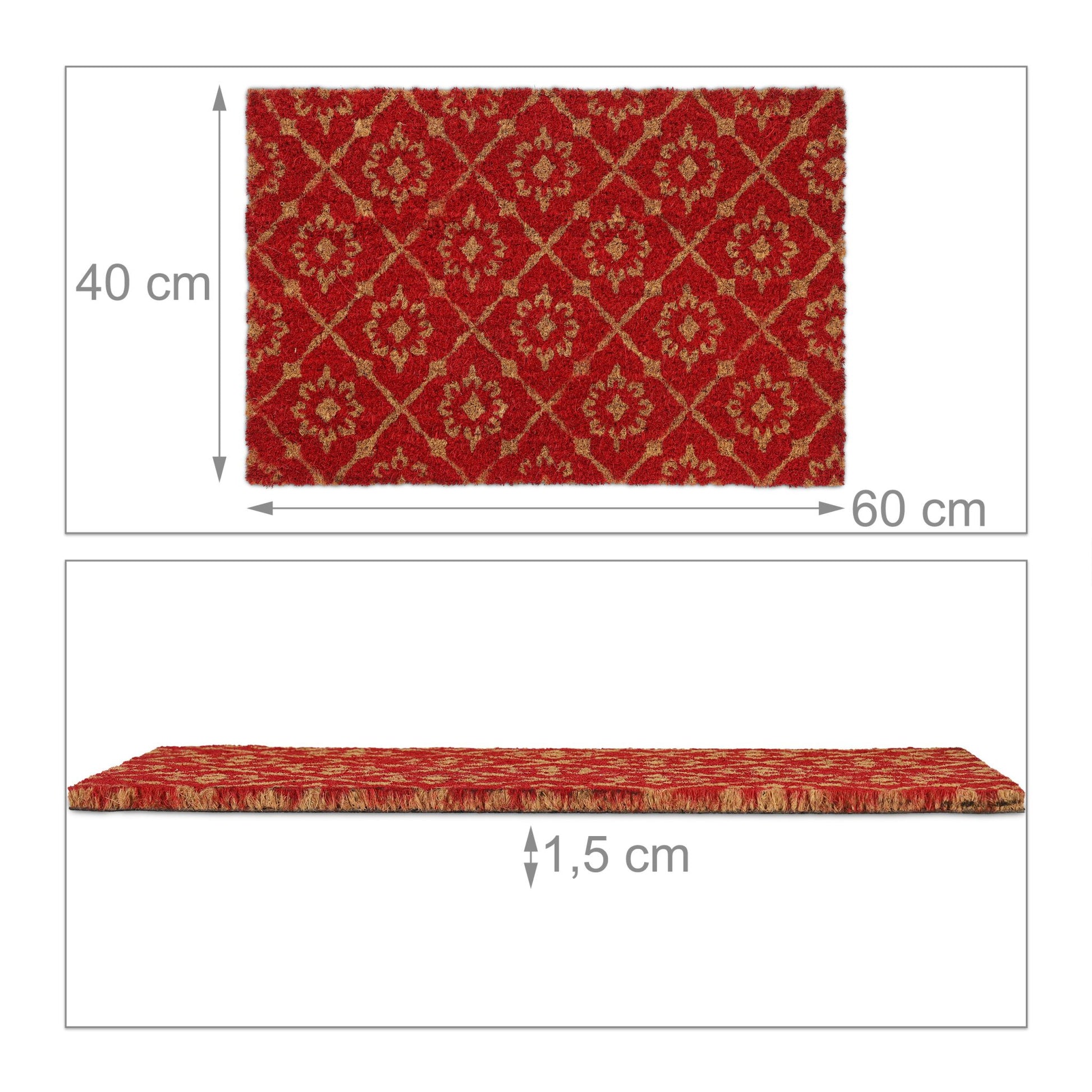 Kokos Fussmatte mit floralem Muster Hellbraun-Rot von Relaxdays