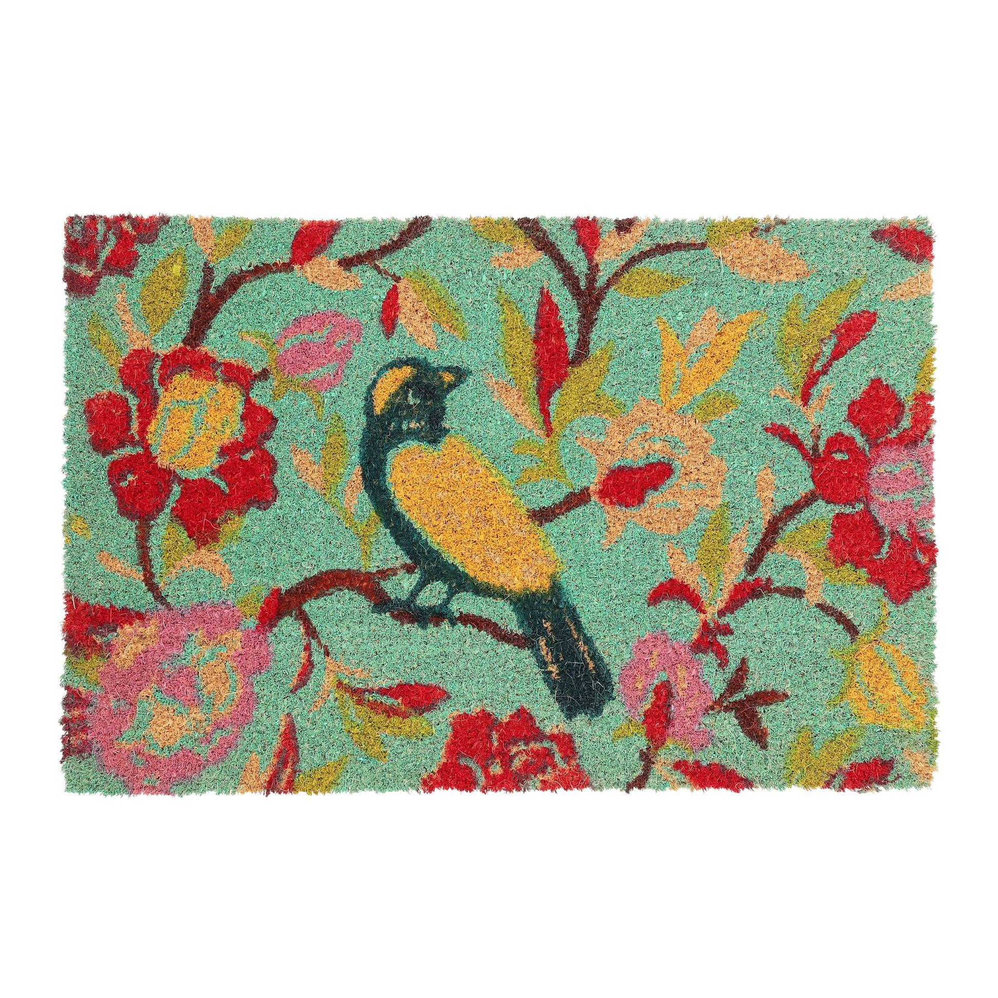 Bunte Fussmatte mit Vogel-Motiv Blau-Gelb-Rot von Relaxdays