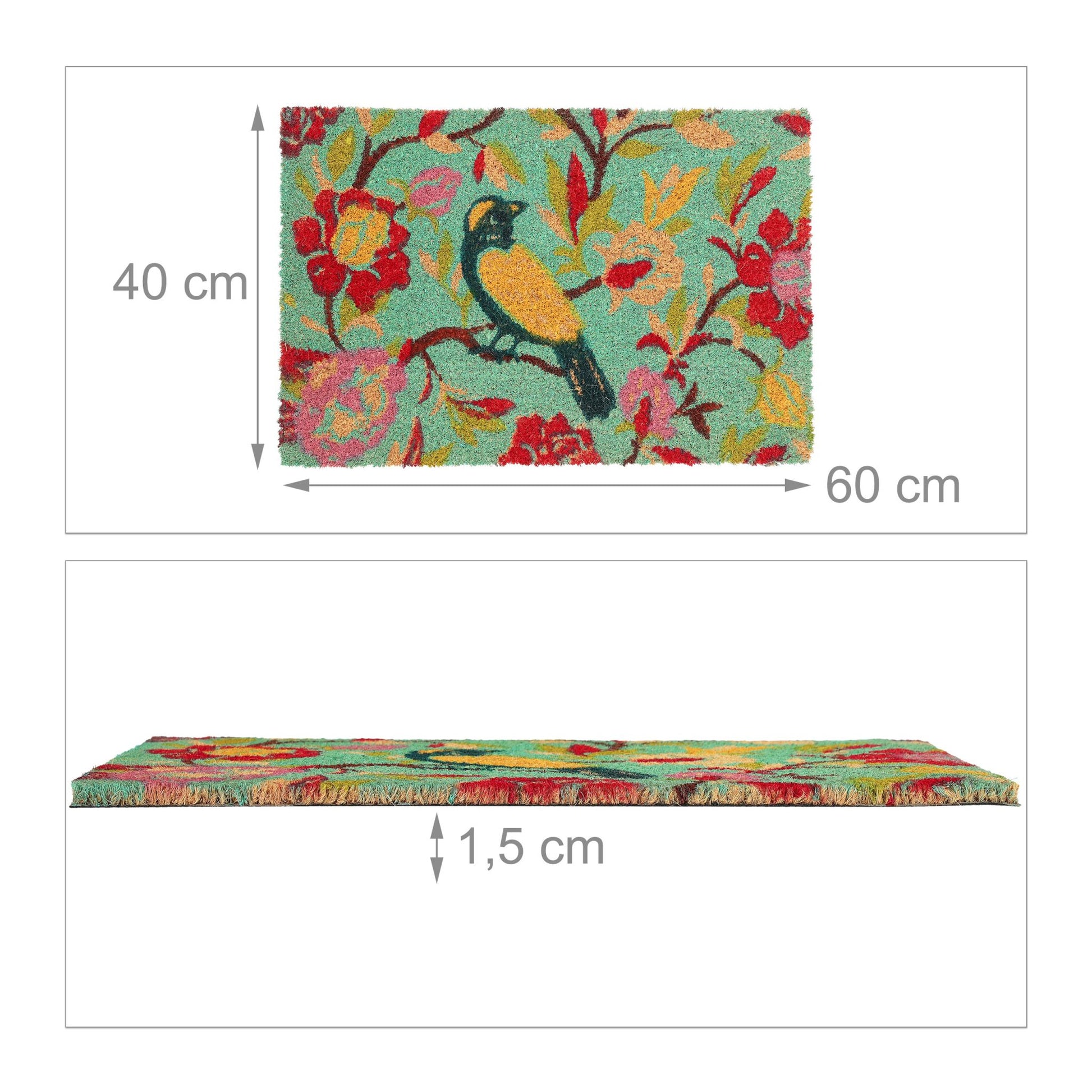 Bunte Fussmatte mit Vogel-Motiv Blau-Gelb-Rot von Relaxdays