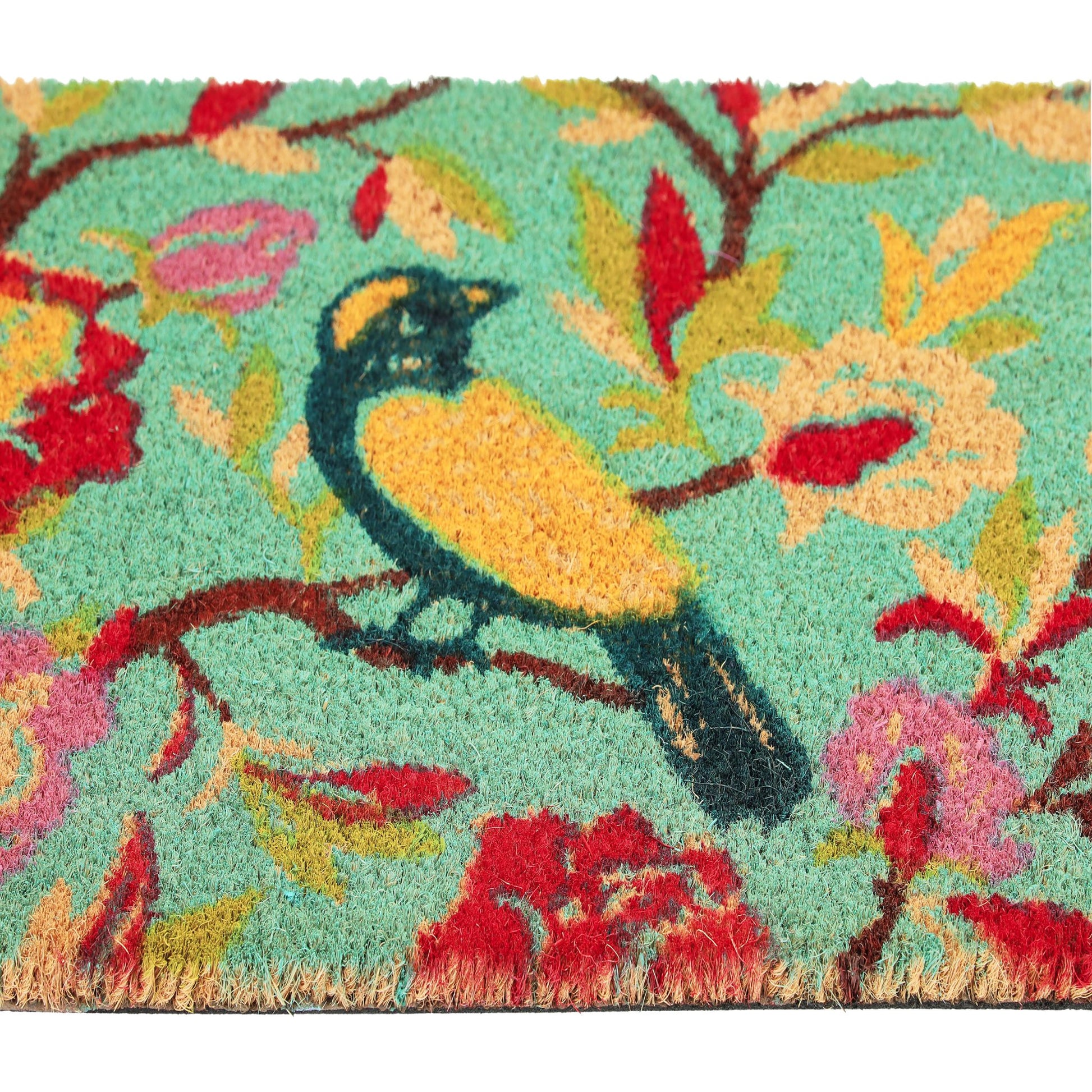Bunte Fussmatte mit Vogel-Motiv Blau-Gelb-Rot von Relaxdays