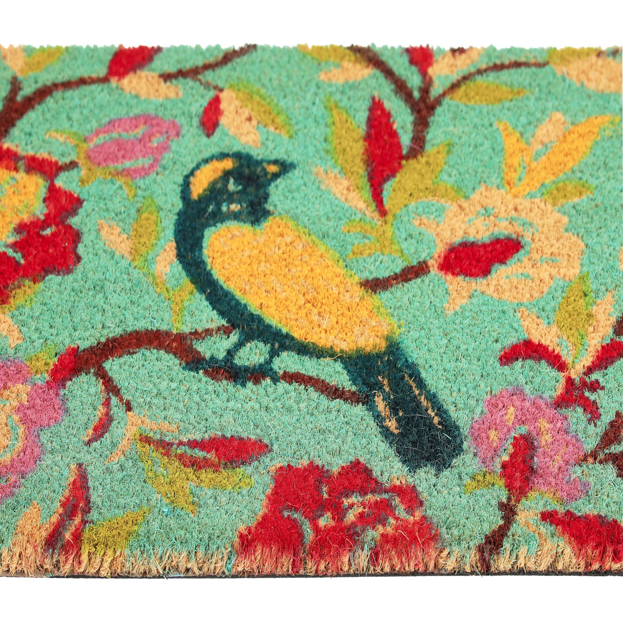 Bunte Fussmatte mit Vogel-Motiv Blau-Gelb-Rot von Relaxdays