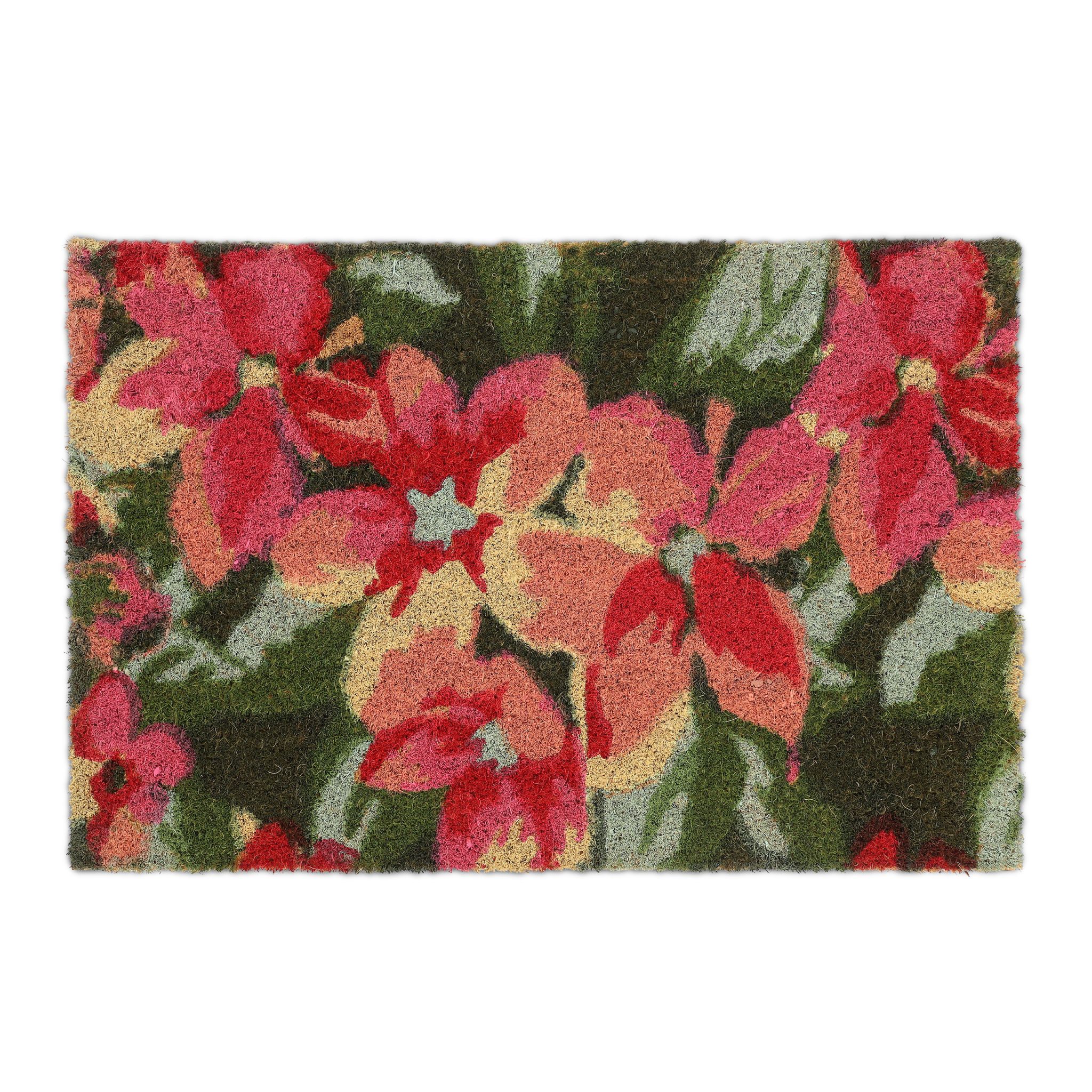 Kokos Fussmatte Blüten Grün-Rosa-Rot von Relaxdays
