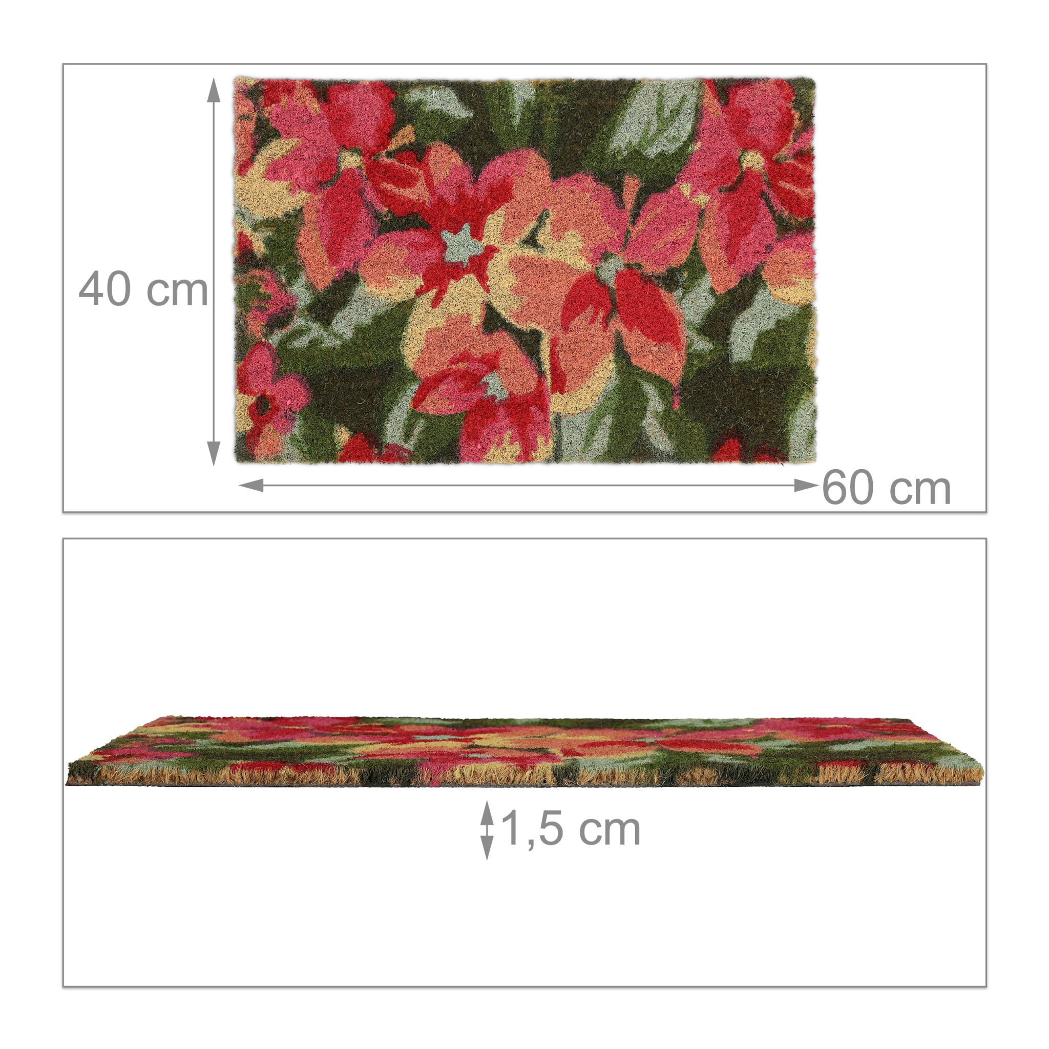 Kokos Fussmatte Blüten Grün-Rosa-Rot von Relaxdays