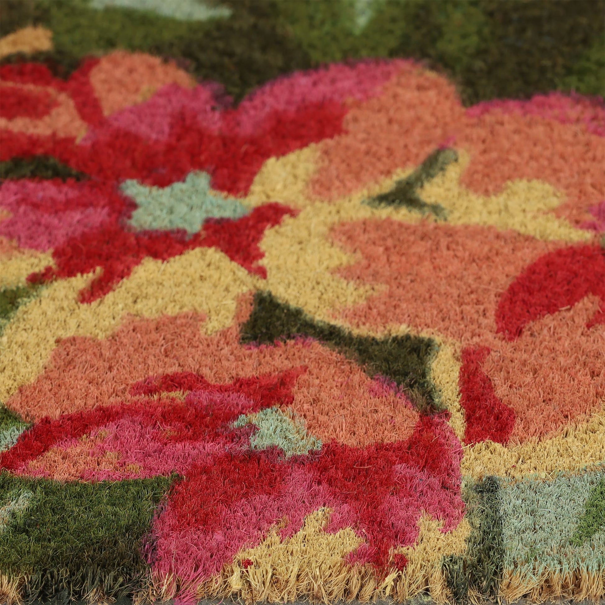 Kokos Fussmatte Blüten Grün-Rosa-Rot von Relaxdays