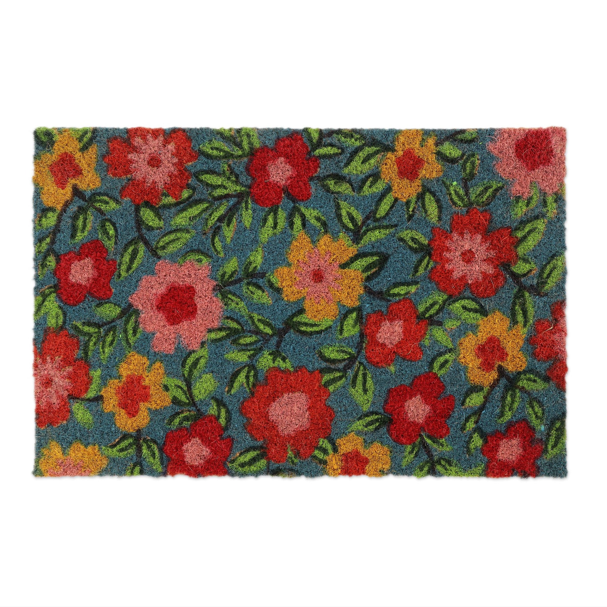 Fussmatte Kokos Blüten Grün-Hellblau-Rot von Relaxdays