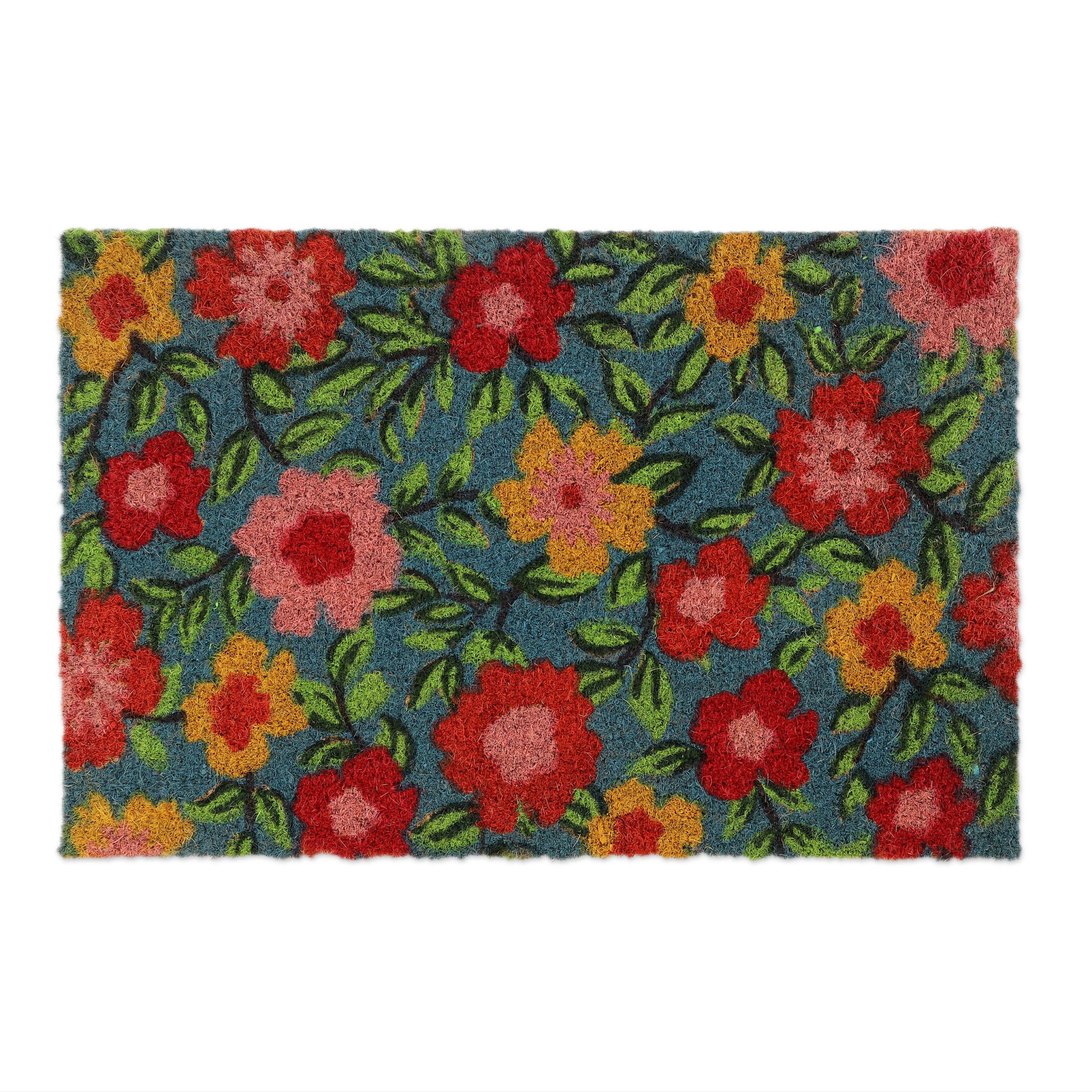 Fussmatte Kokos Blüten Grün-Hellblau-Rot von Relaxdays
