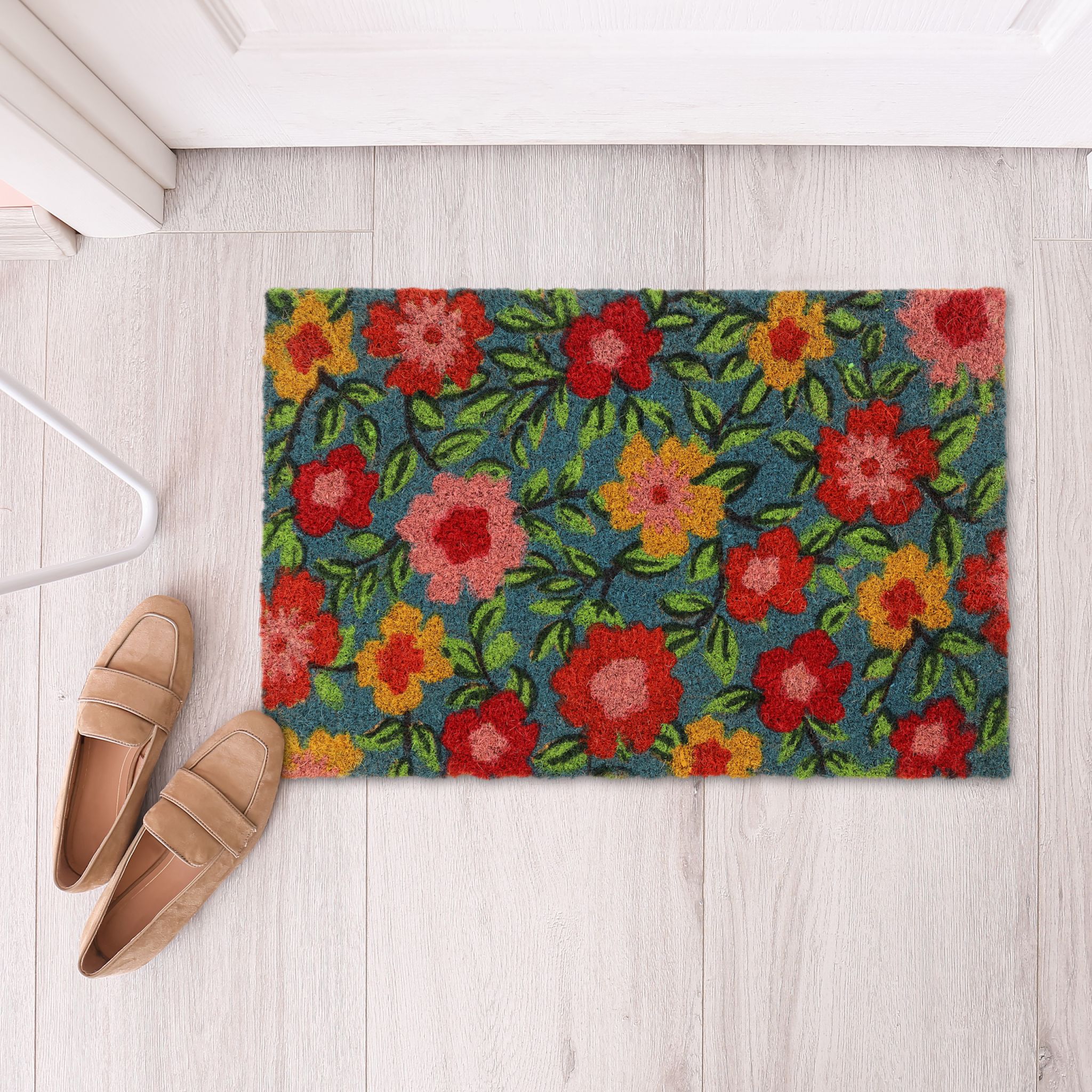 Fussmatte Kokos Blüten Grün-Hellblau-Rot von Relaxdays
