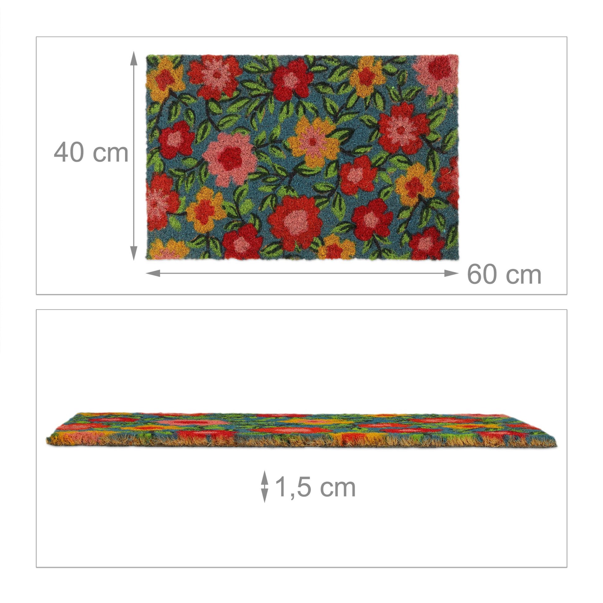 Fussmatte Kokos Blüten Grün-Hellblau-Rot von Relaxdays