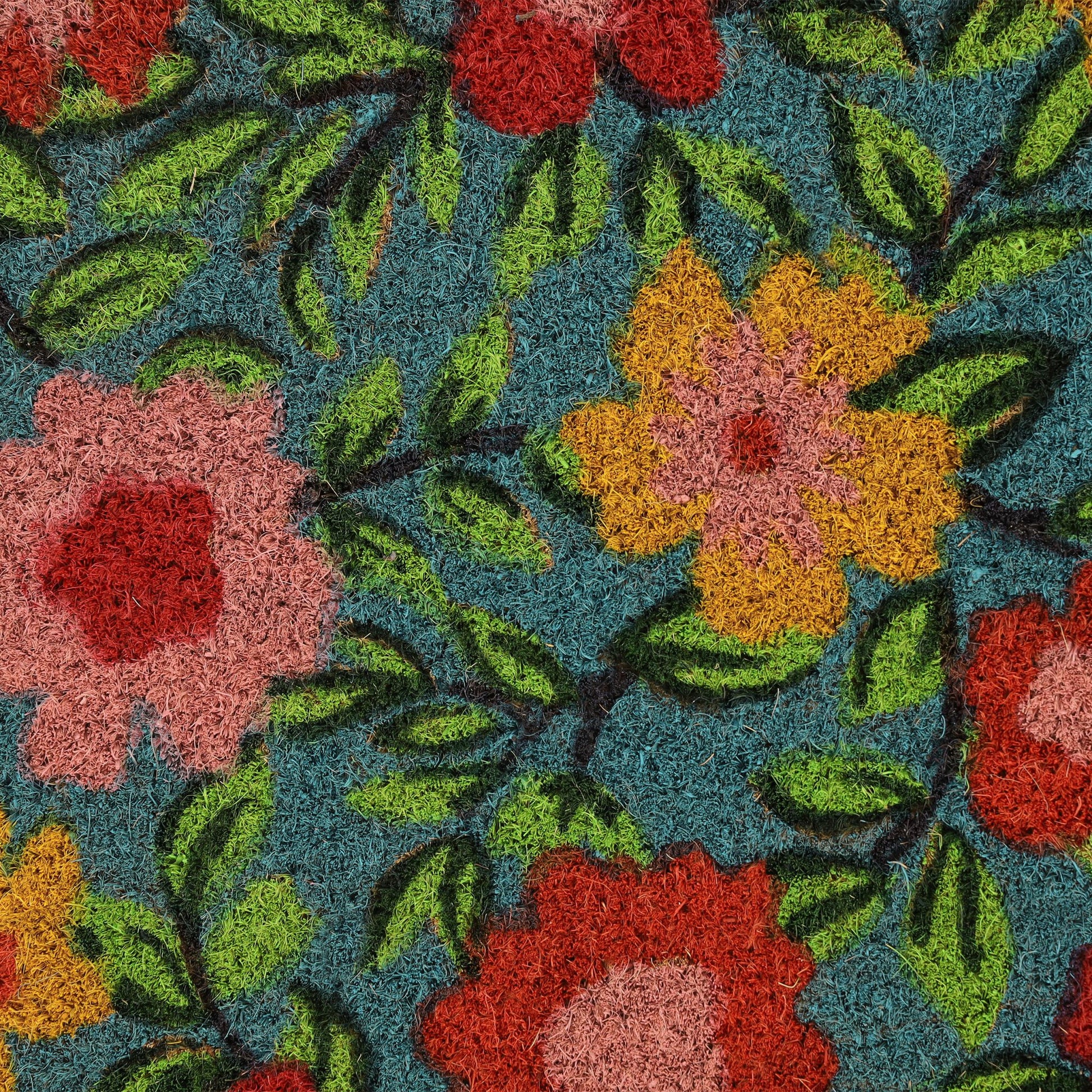 Fussmatte Kokos Blüten Grün-Hellblau-Rot von Relaxdays