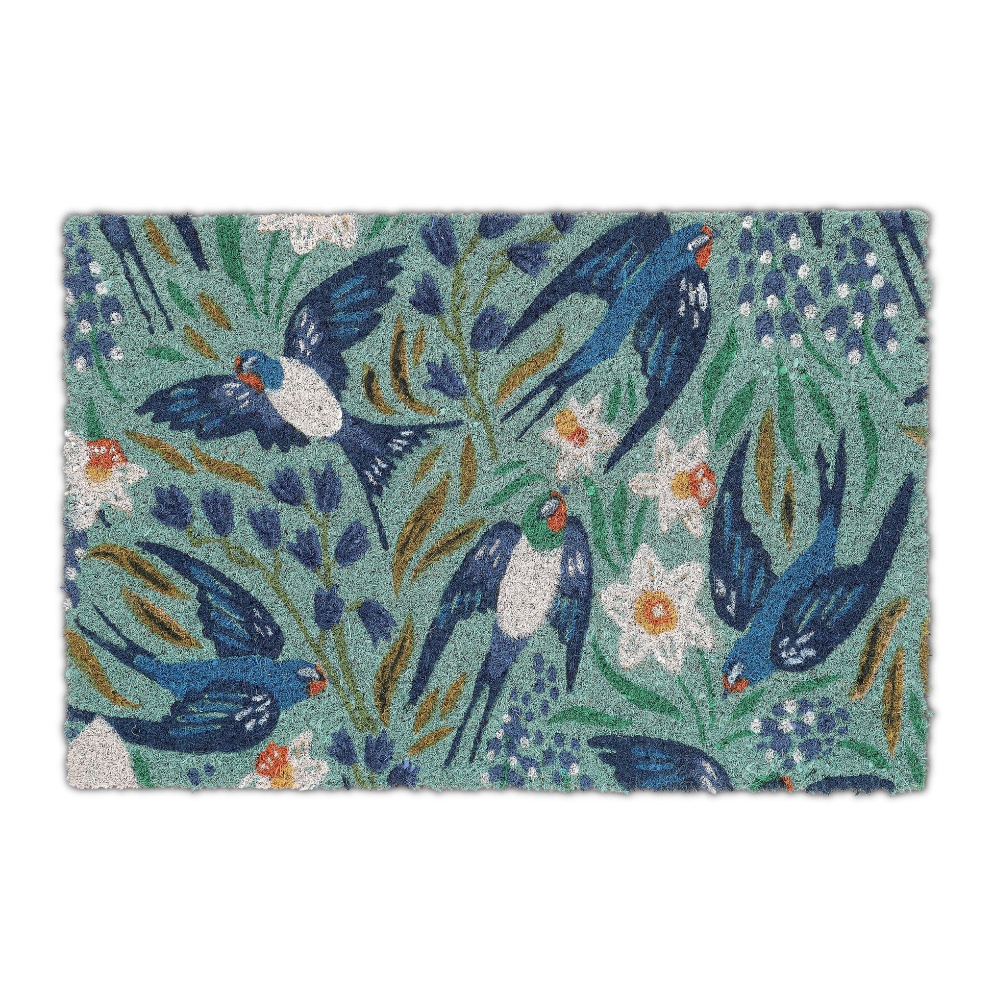 Kokos Fussmatte Schwalben Weiss-Blau-Türkis von Relaxdays