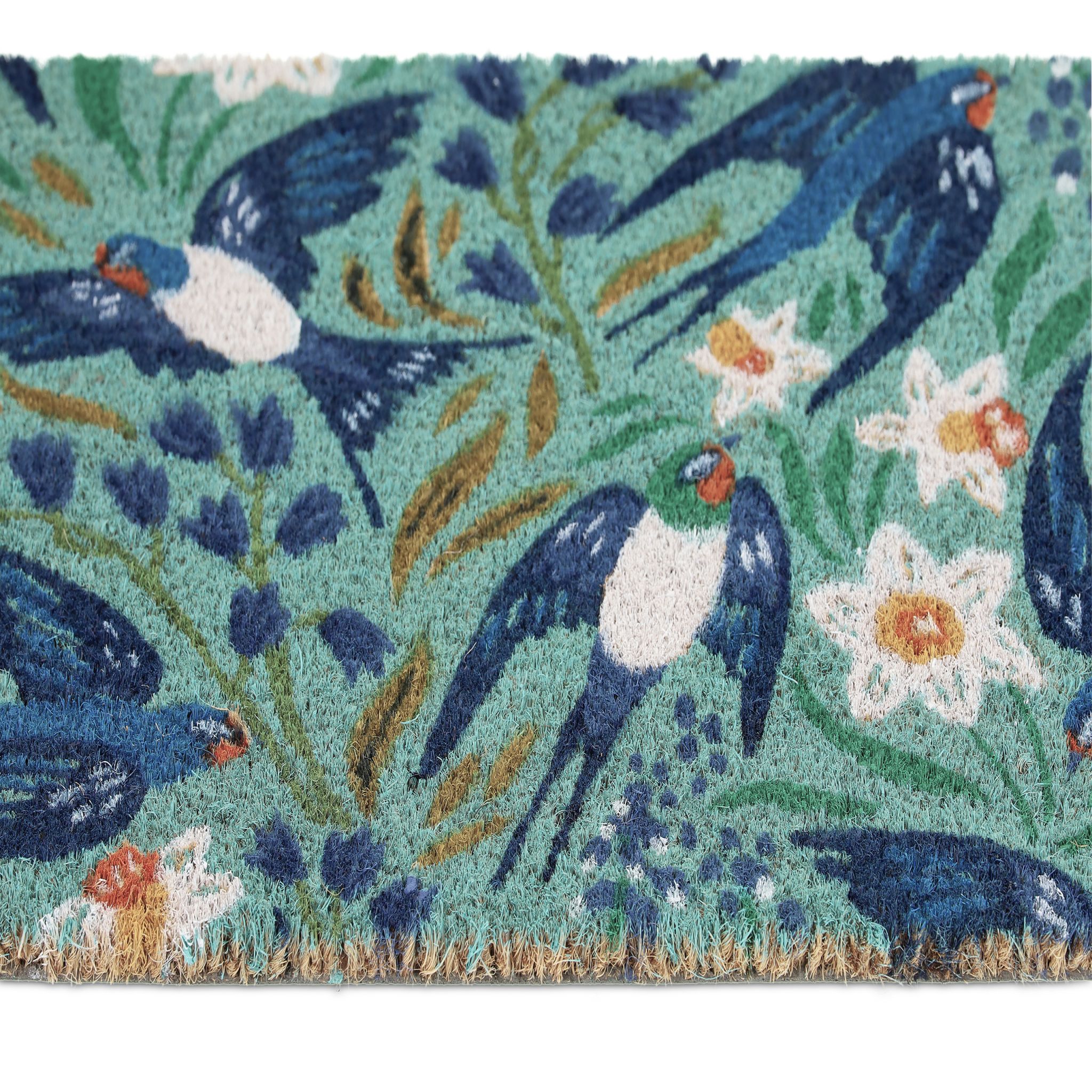 Kokos Fussmatte Schwalben Weiss-Blau-Türkis von Relaxdays