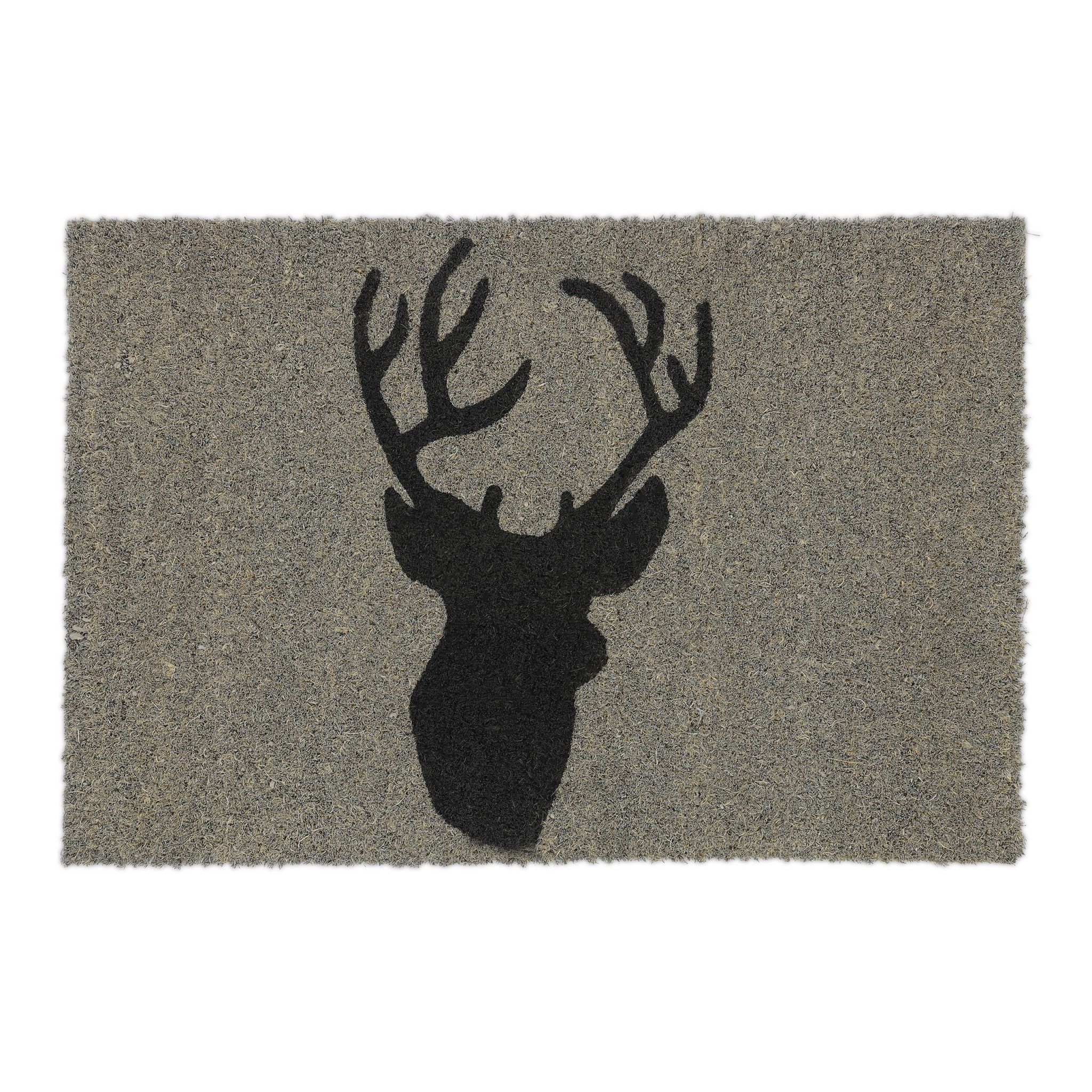 Kokos Fussmatte mit Hirsch Schwarz-Grau von Relaxdays