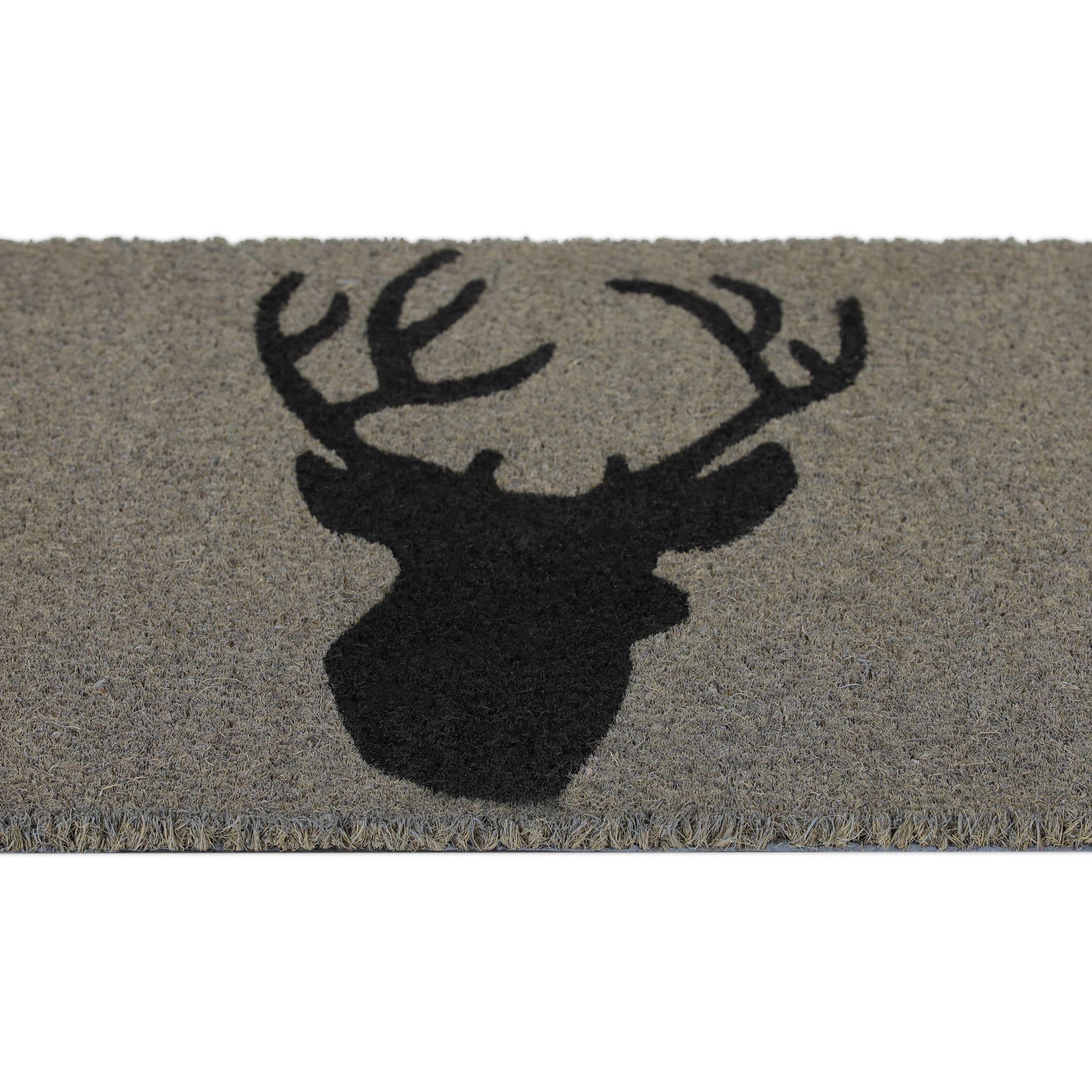 Kokos Fussmatte mit Hirsch Schwarz-Grau von Relaxdays