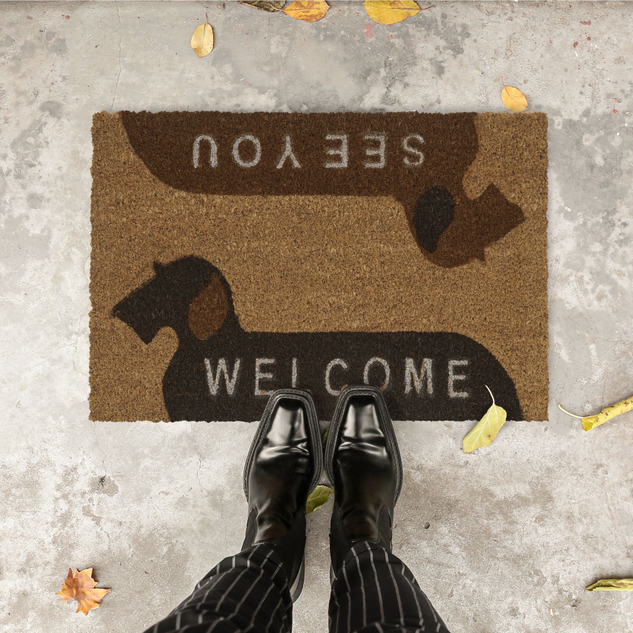 Kokos Fussmatte Welcome - See You Braun-Dunkelbraun-Hellbraun von Relaxdays