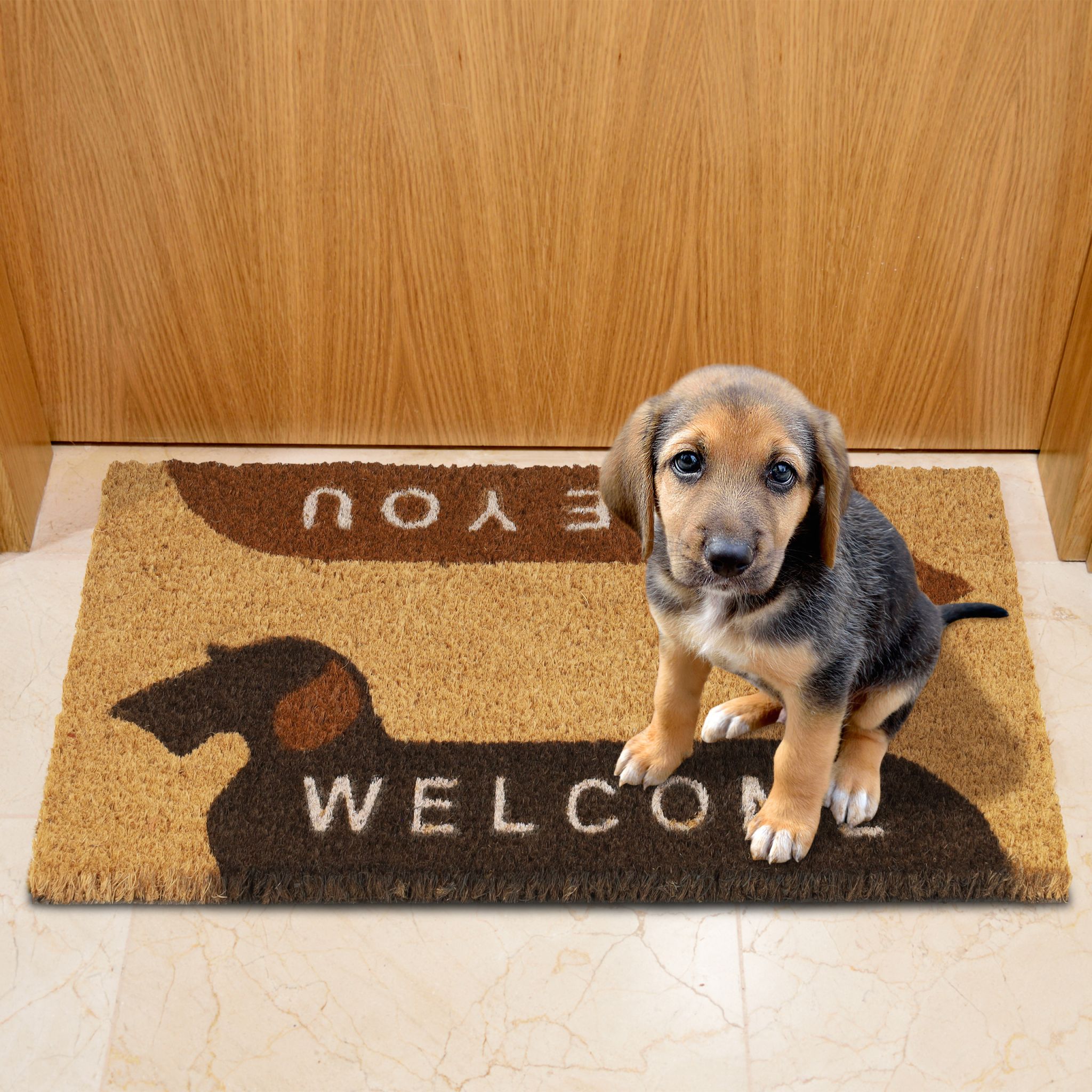 Kokos Fussmatte Welcome - See You Braun-Dunkelbraun-Hellbraun von Relaxdays