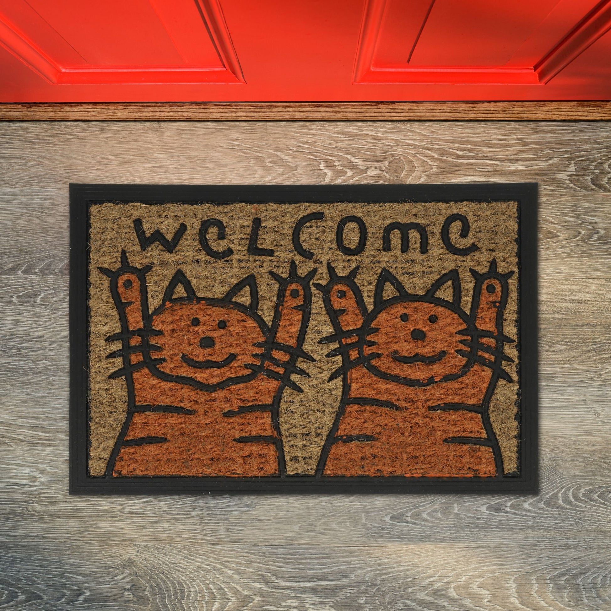 Fussmatte Kokos Katzen Hellbraun-Orange-Schwarz von Relaxdays