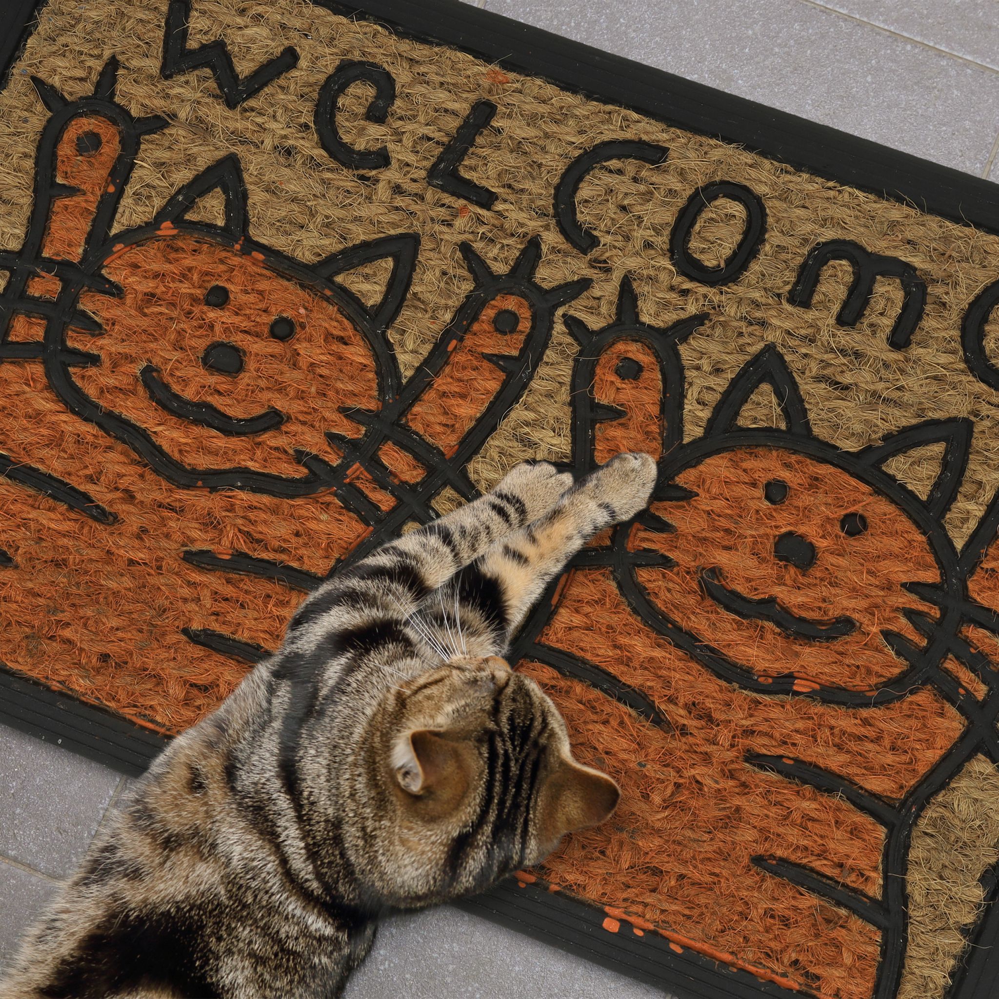 Fussmatte Kokos Katzen Hellbraun-Orange-Schwarz von Relaxdays