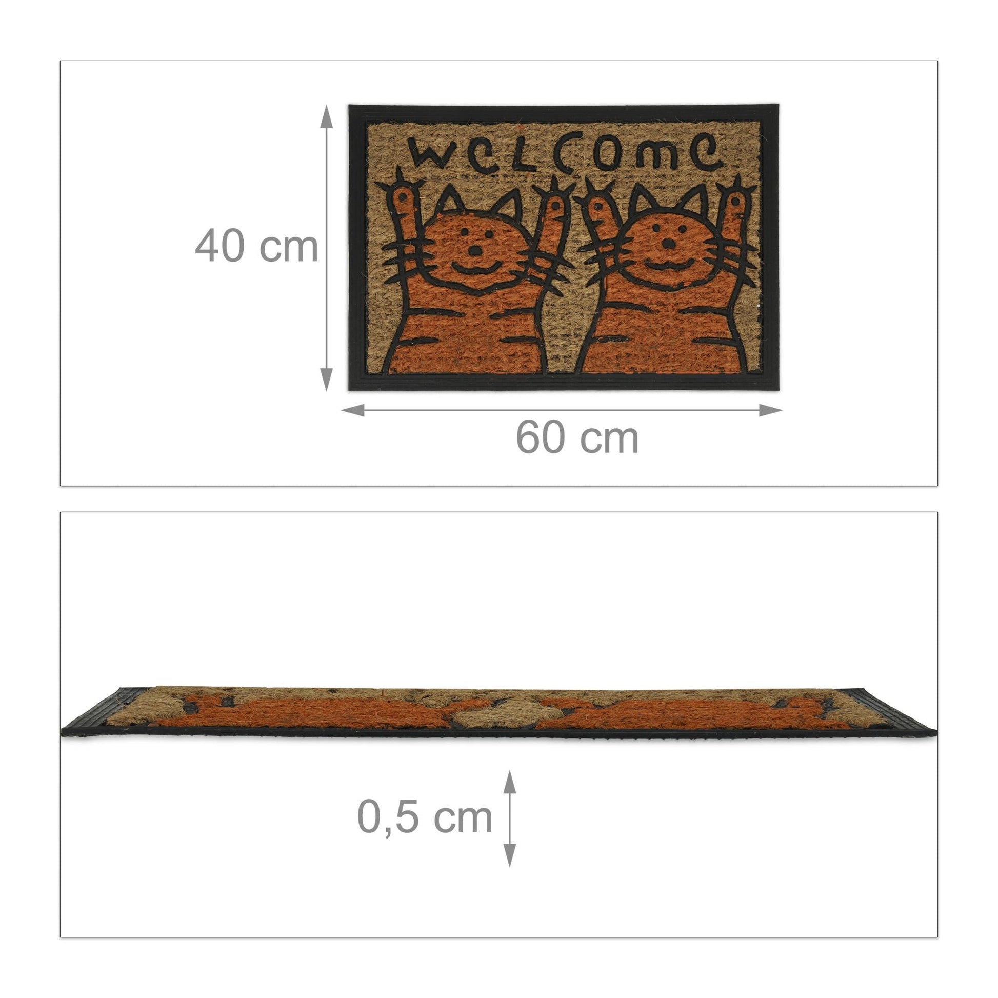 Fussmatte Kokos Katzen Hellbraun-Orange-Schwarz von Relaxdays
