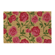 Kokos Fussmatte mit Rosen-Motiv Grün-Hellbraun-Pink von Relaxdays