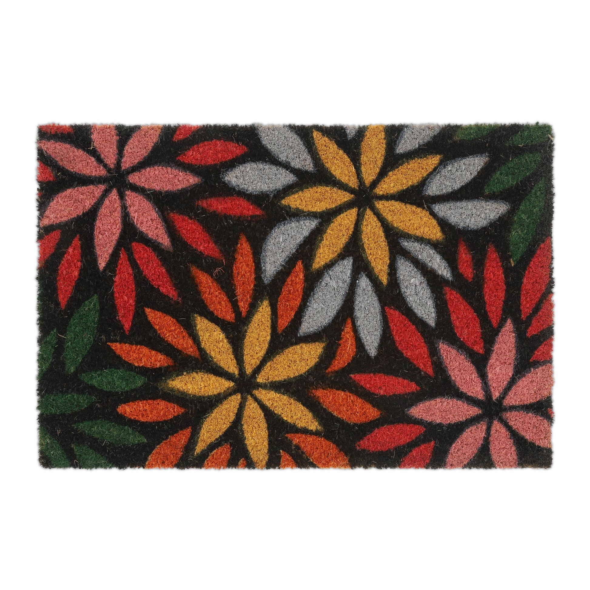 Kokos Fussmatte mit Blumenmotiv Hellblau-Rot-Schwarz von Relaxdays