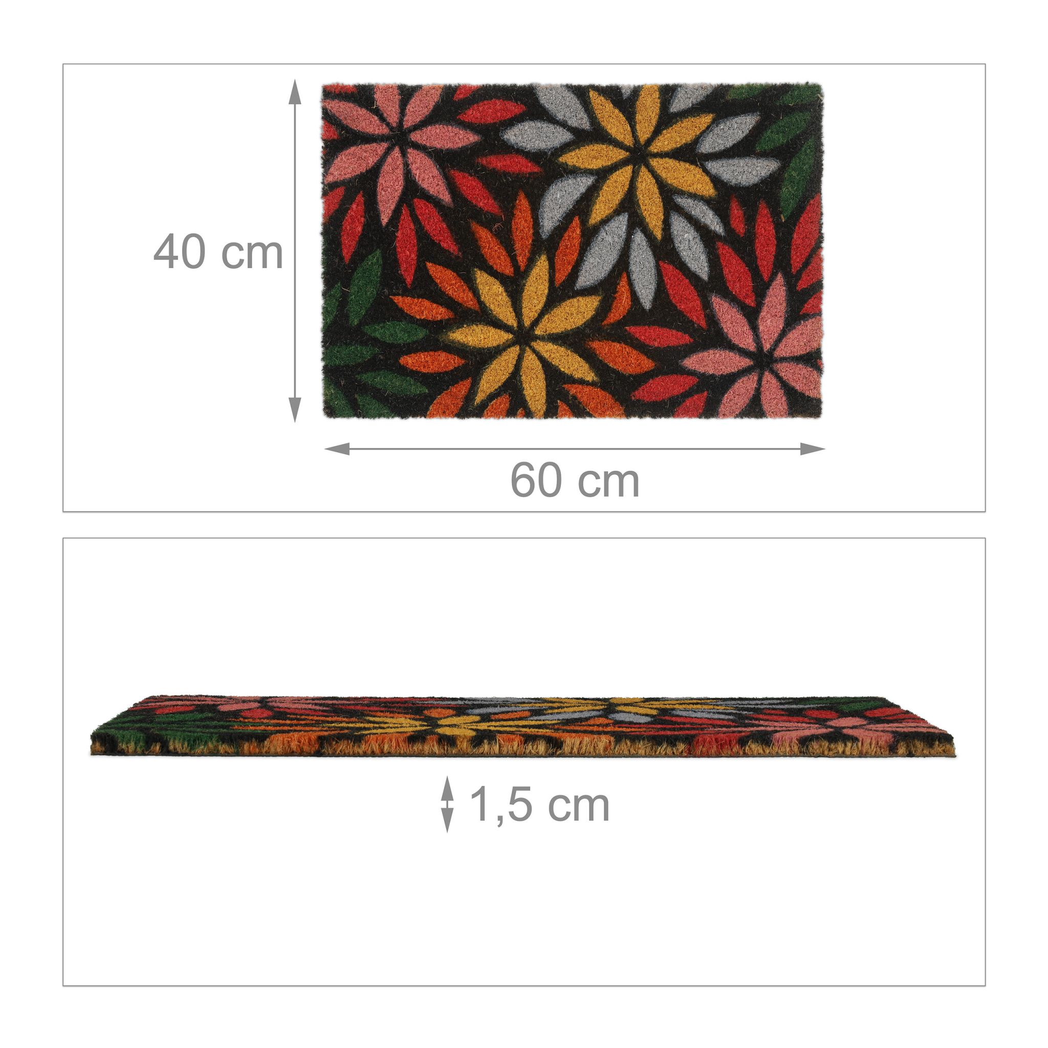 Kokos Fussmatte mit Blumenmotiv Hellblau-Rot-Schwarz von Relaxdays