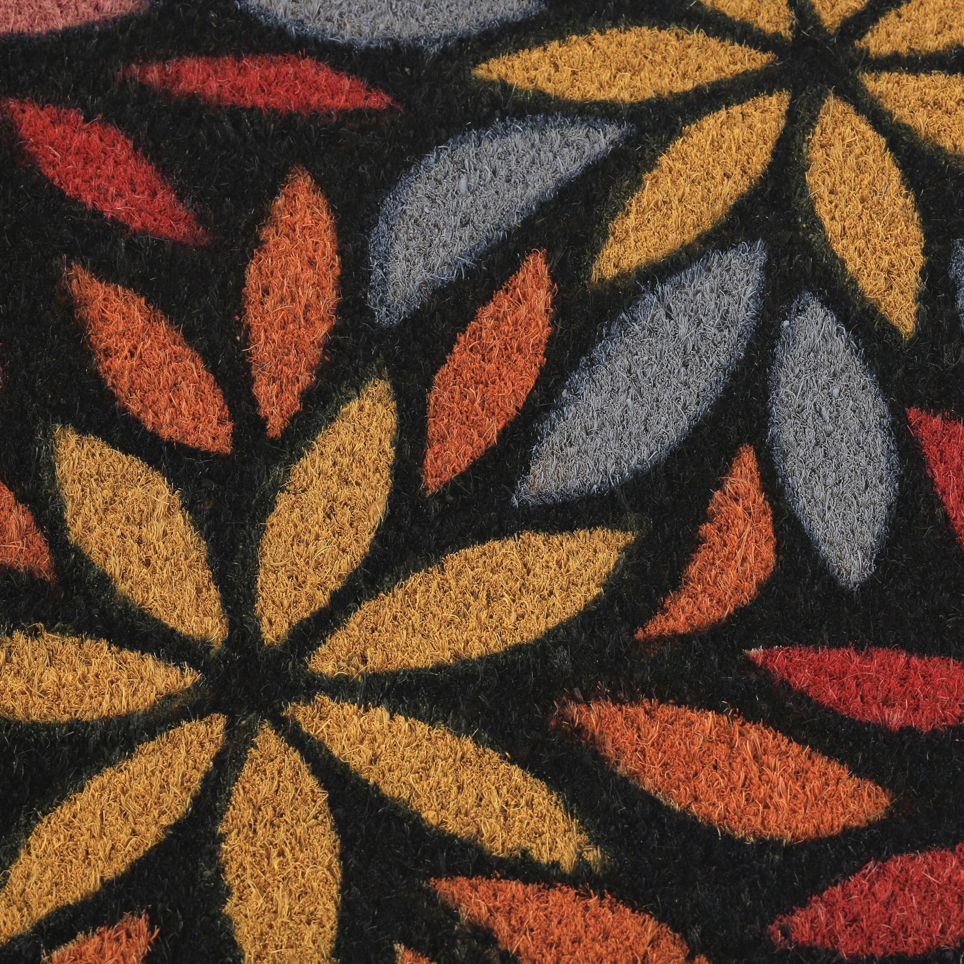 Kokos Fussmatte mit Blumenmotiv Hellblau-Rot-Schwarz von Relaxdays