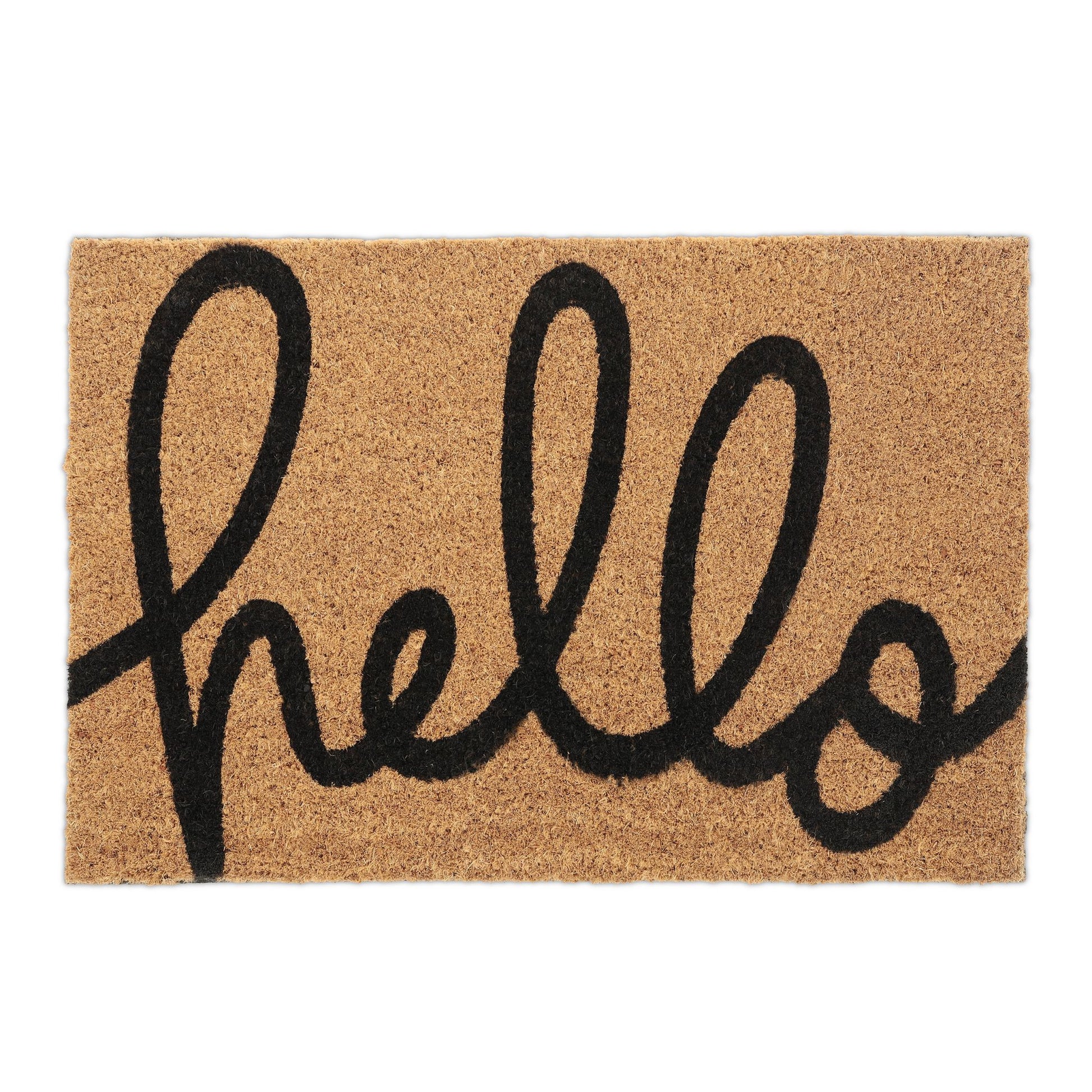 Kokos Fussmatte Hello Beige-Schwarz von Relaxdays