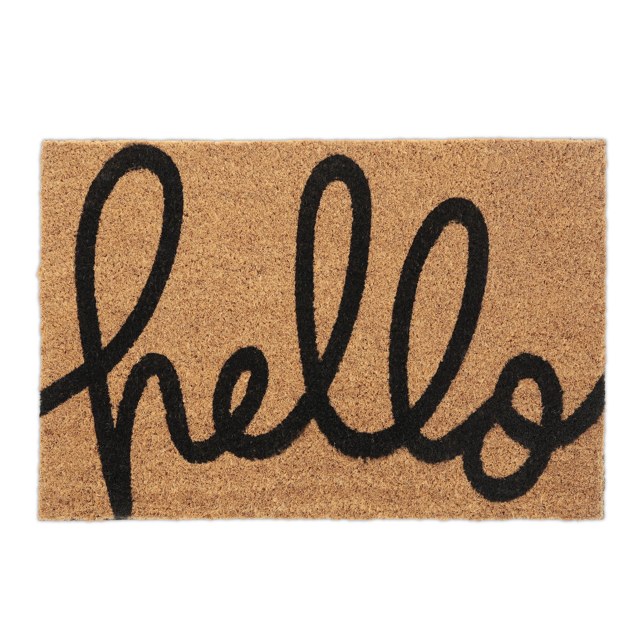 Kokos Fussmatte Hello Beige-Schwarz von Relaxdays