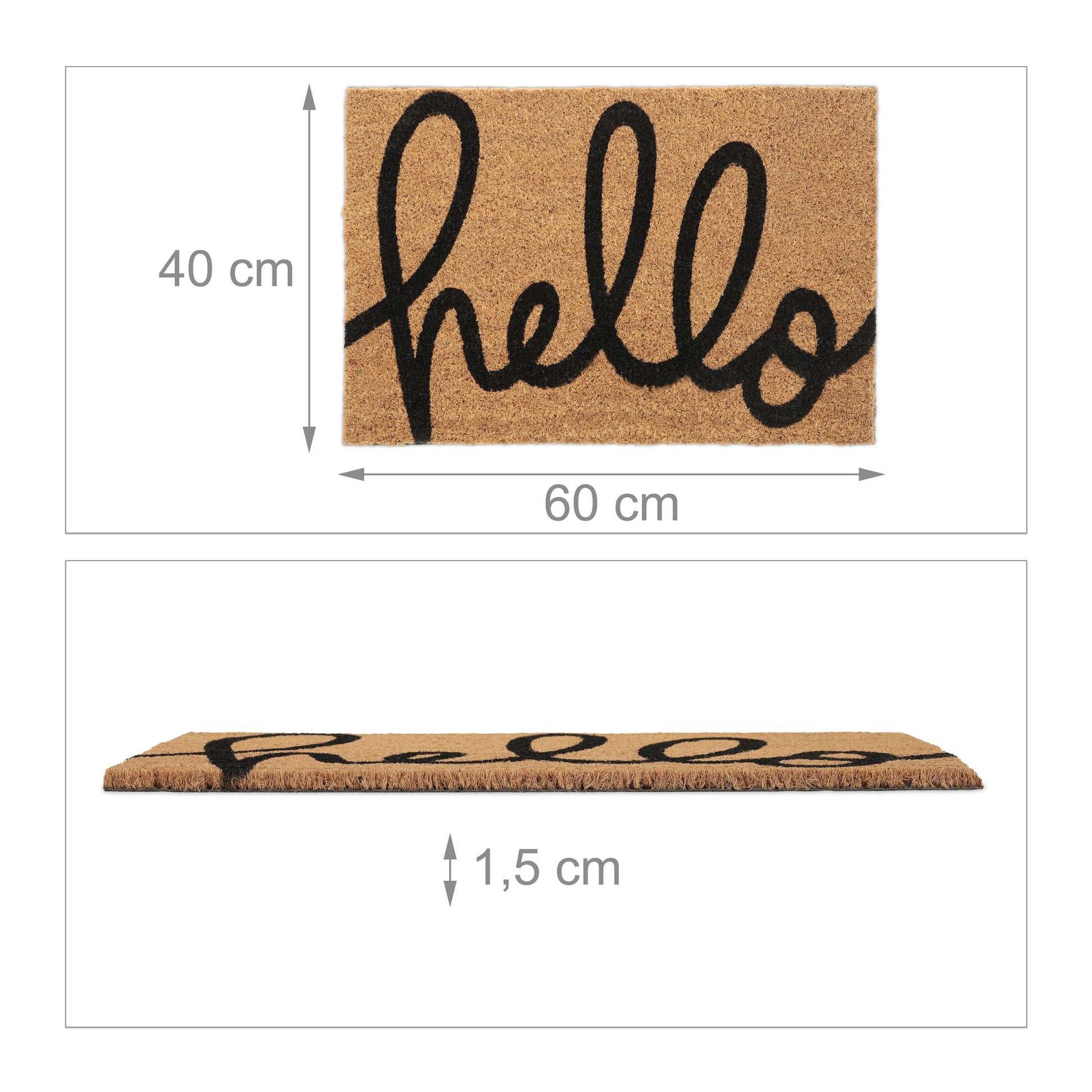 Kokos Fussmatte Hello Beige-Schwarz von Relaxdays