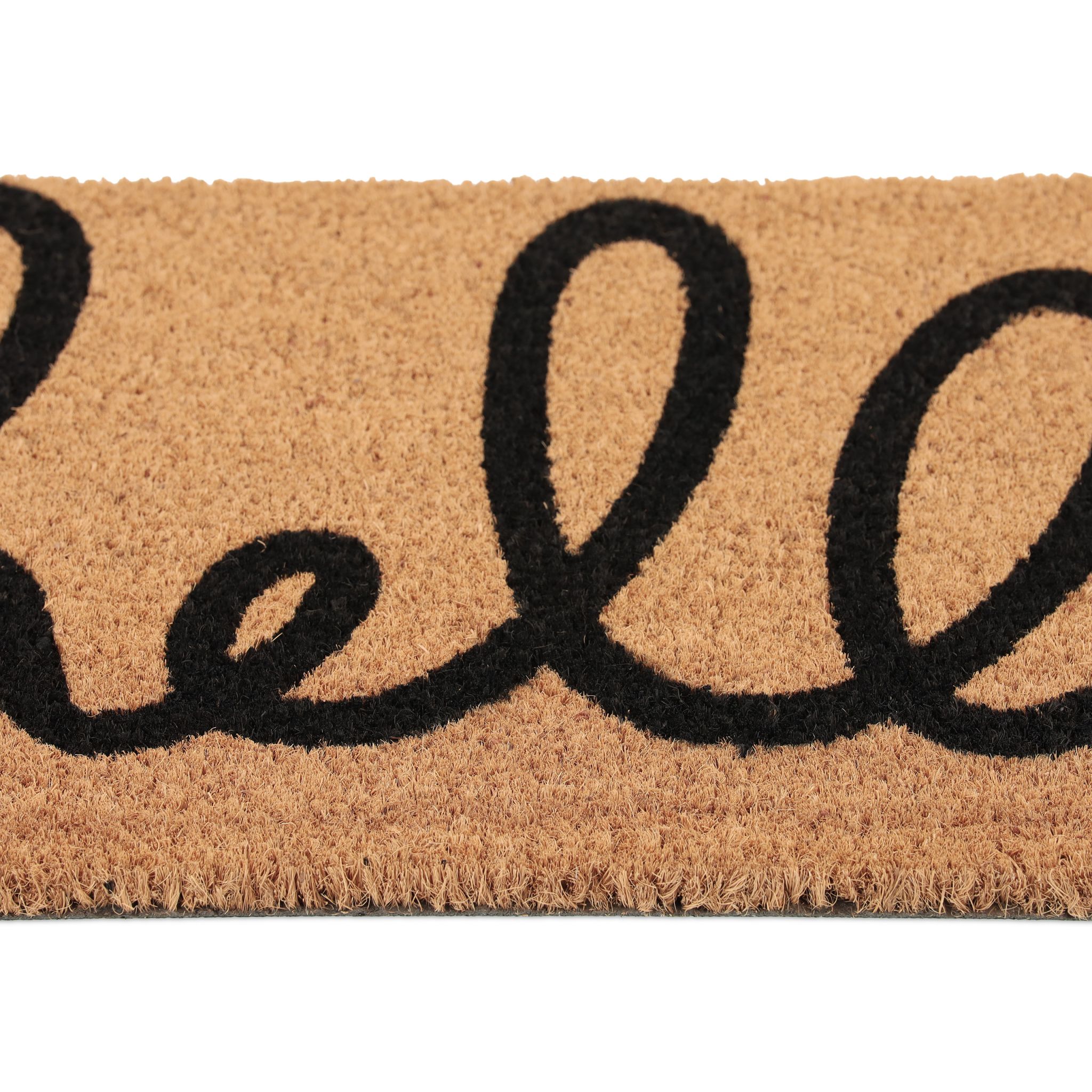 Kokos Fussmatte Hello Beige-Schwarz von Relaxdays