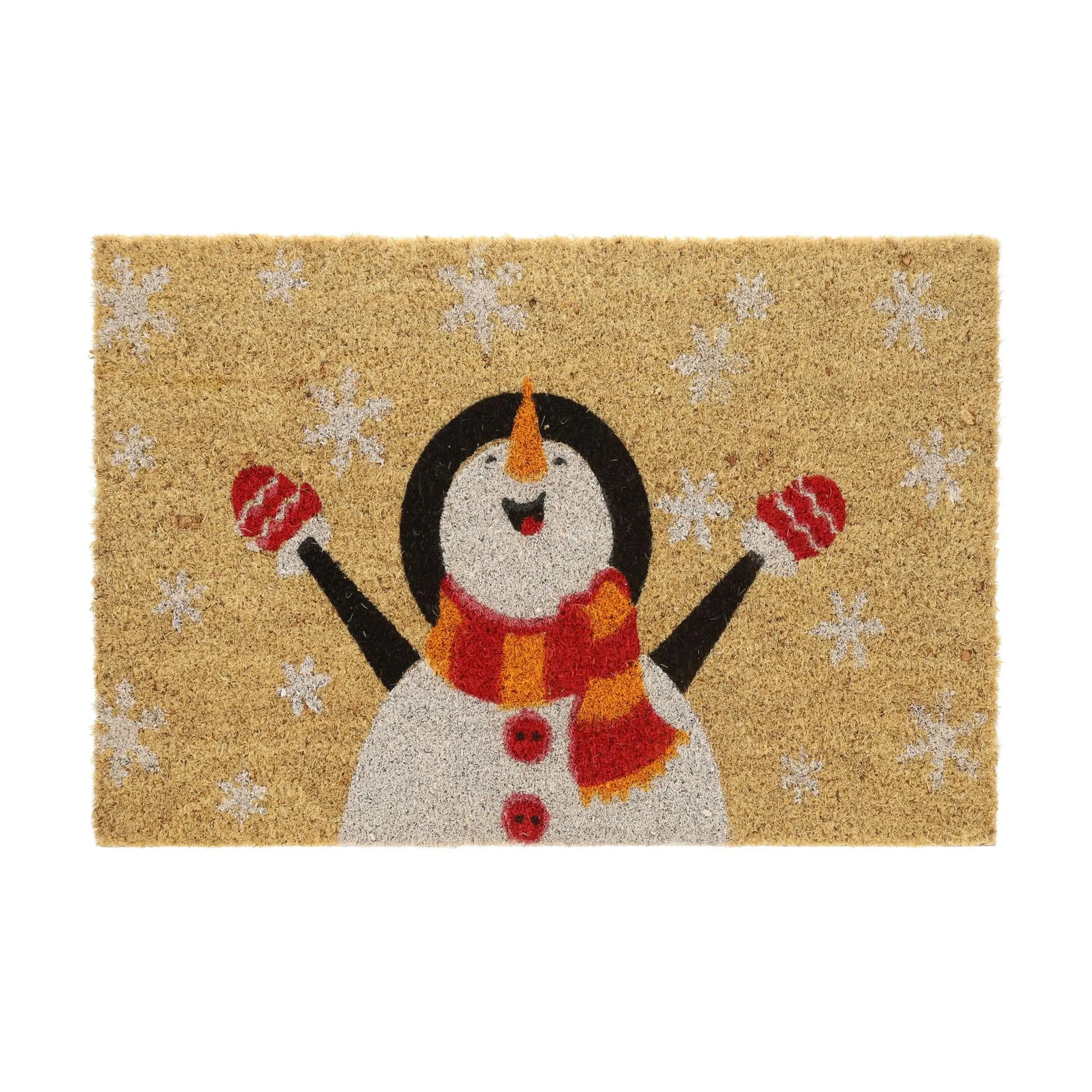 Fussmatte Kokos Schneemann Weiss-Hellbraun-Rot von Relaxdays