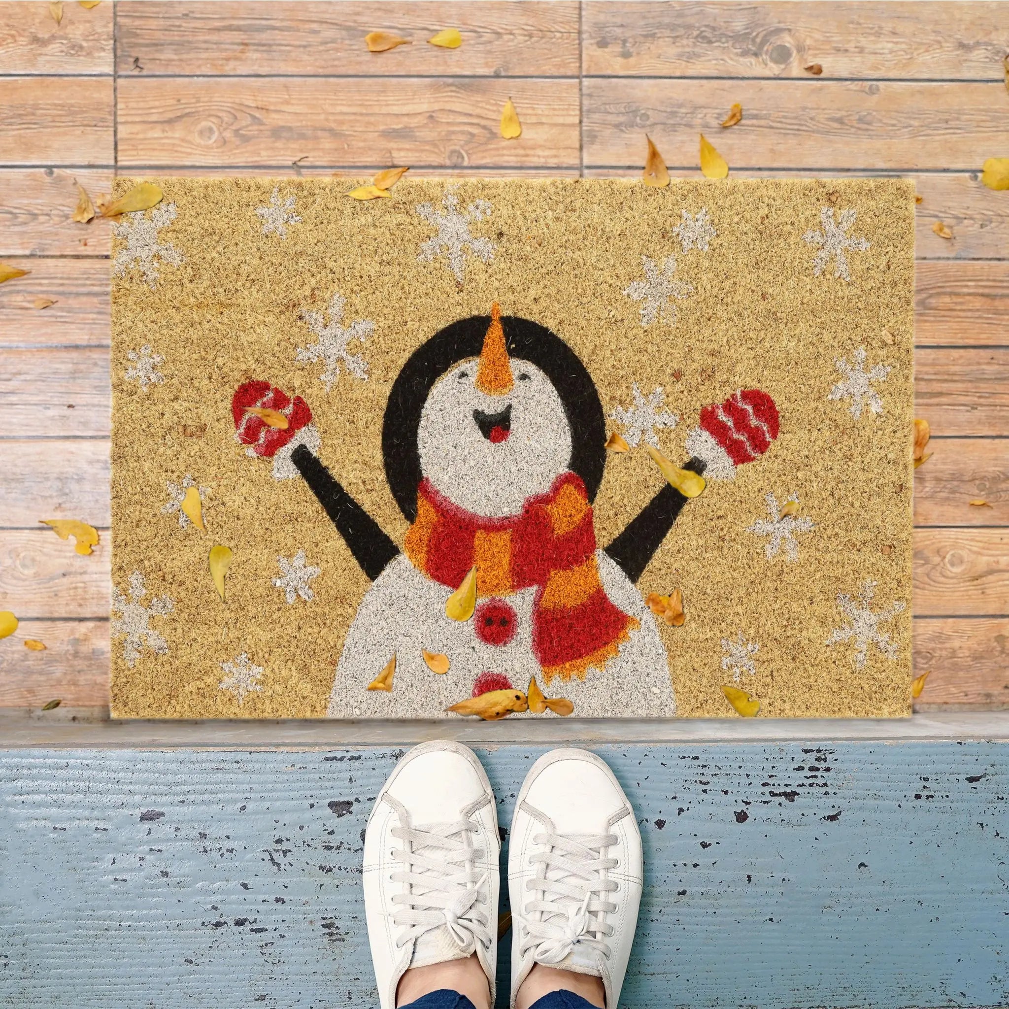 Fussmatte Kokos Schneemann Weiss-Hellbraun-Rot von Relaxdays