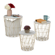 Korbtisch 3er-Set Weiss-Gold von Relaxdays