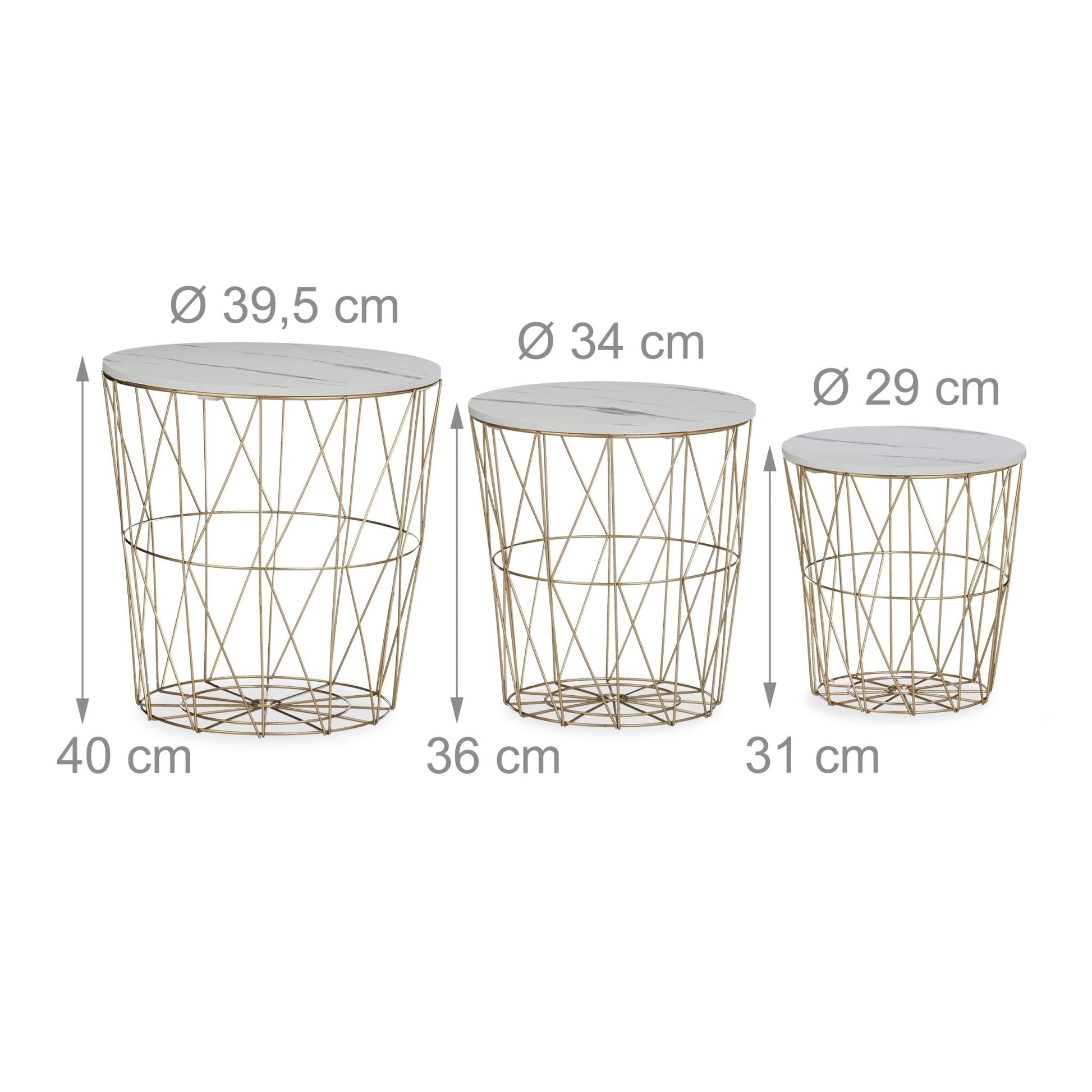 Korbtisch 3er-Set Weiss-Gold von Relaxdays