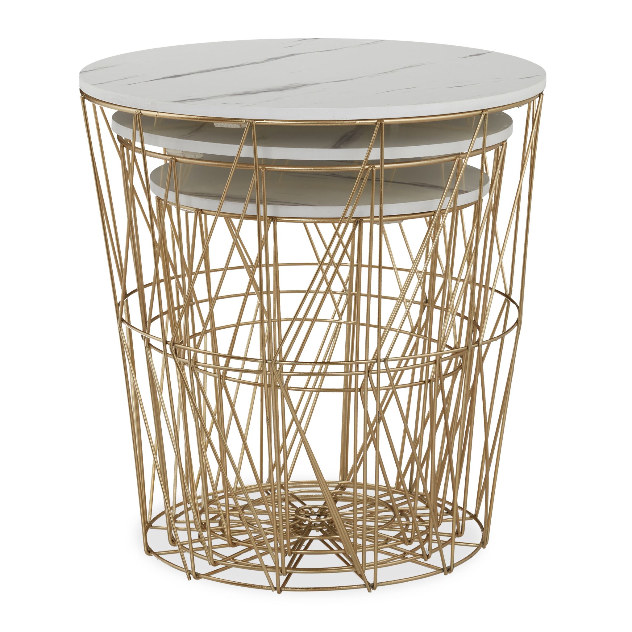 Korbtisch 3er-Set Weiss-Gold von Relaxdays