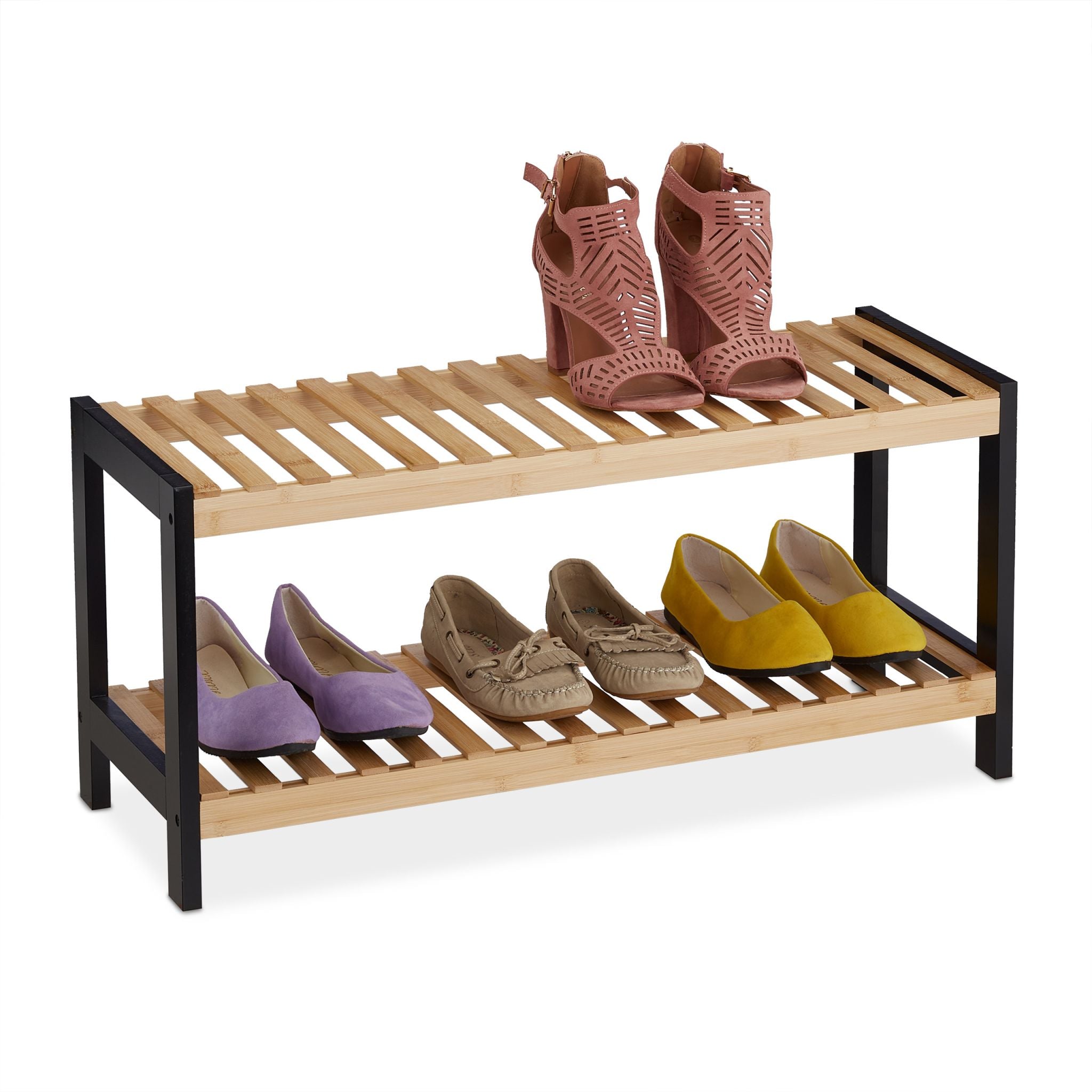 Schuhregal mit 2 Ebenen Hellbraun-Schwarz von Relaxdays