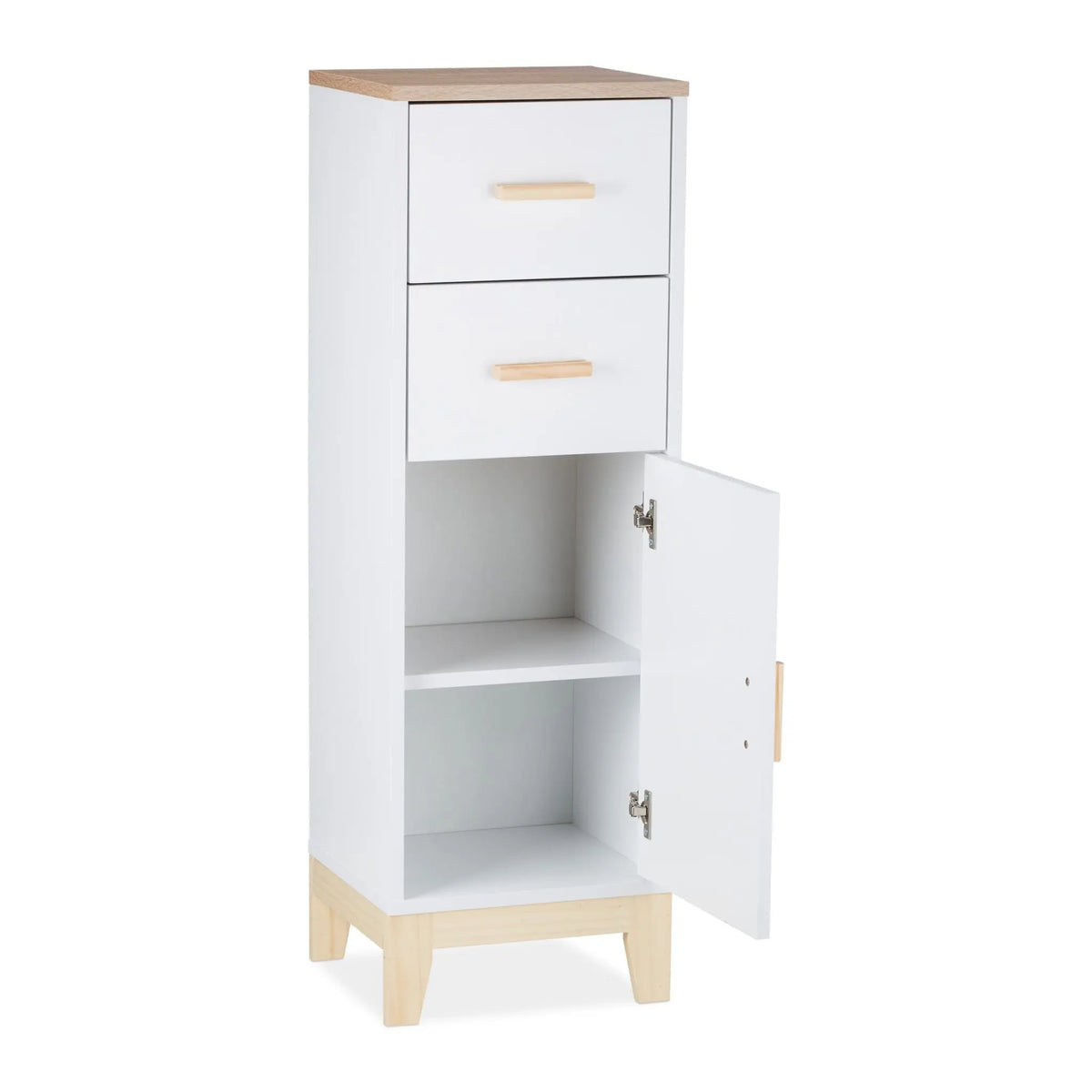 Badezimmerschrank mit 2 Schubladen Weiss-Hellbraun von Relaxdays