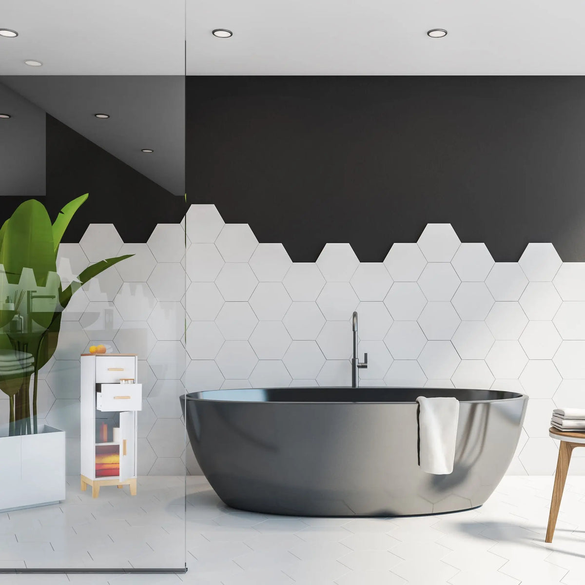 Badezimmerschrank mit 2 Schubladen Weiss-Hellbraun von Relaxdays