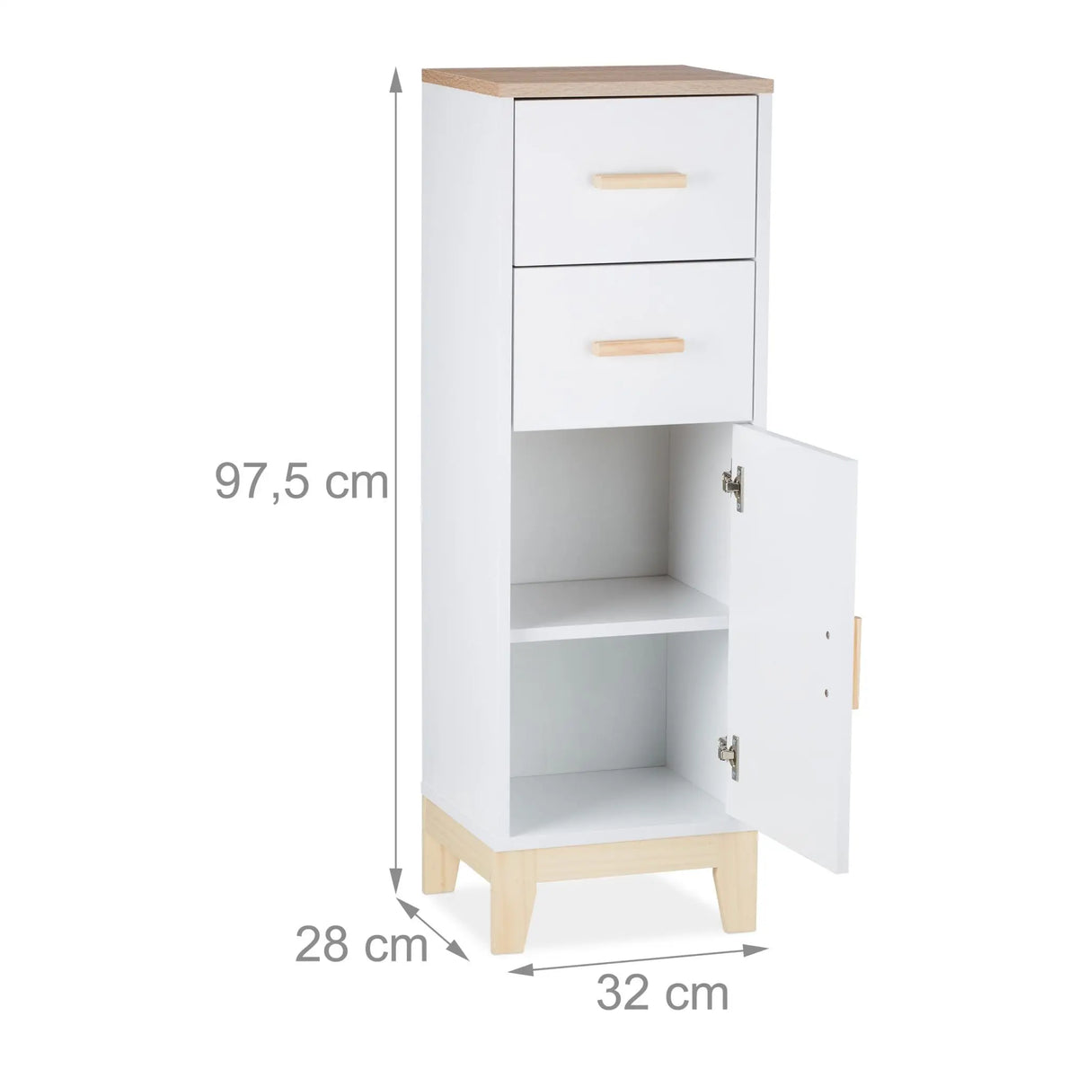 Badezimmerschrank mit 2 Schubladen Weiss-Hellbraun von Relaxdays