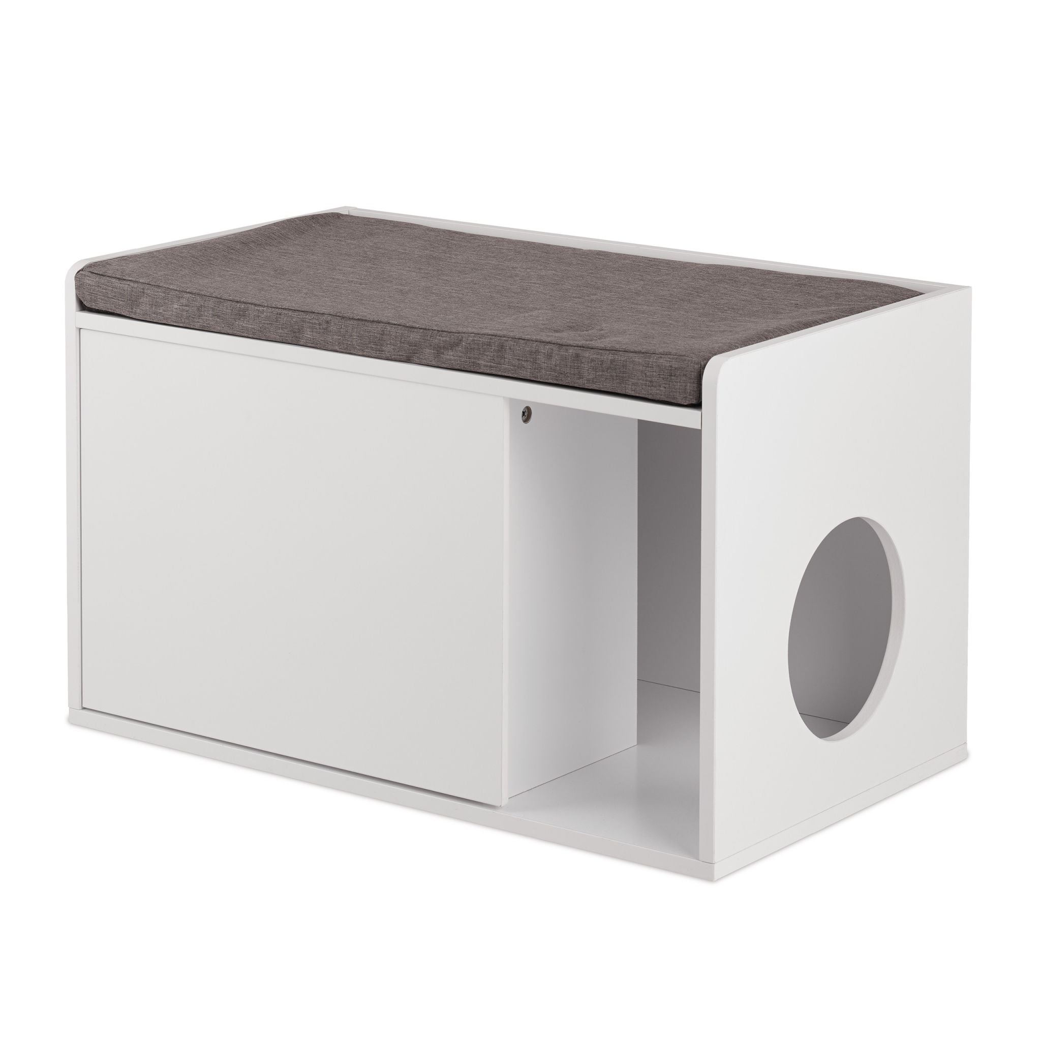 Katzenschrank mit Sitzauflage Weiss-Grau von Relaxdays