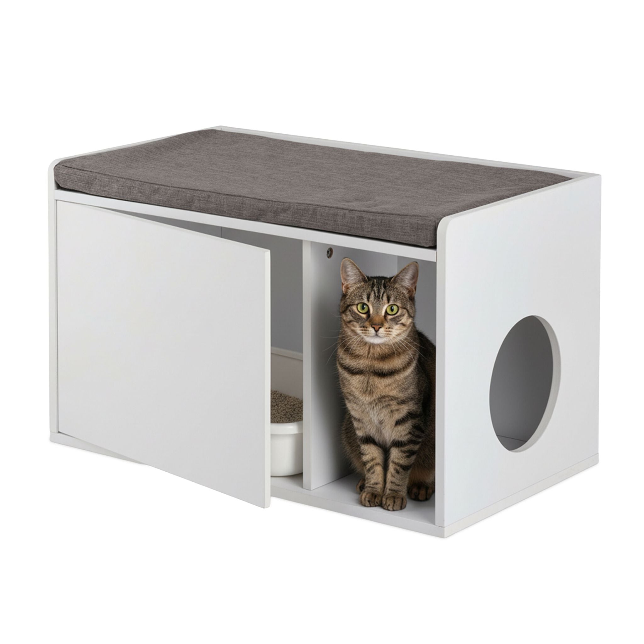 Katzenschrank mit Sitzauflage Weiss-Grau von Relaxdays
