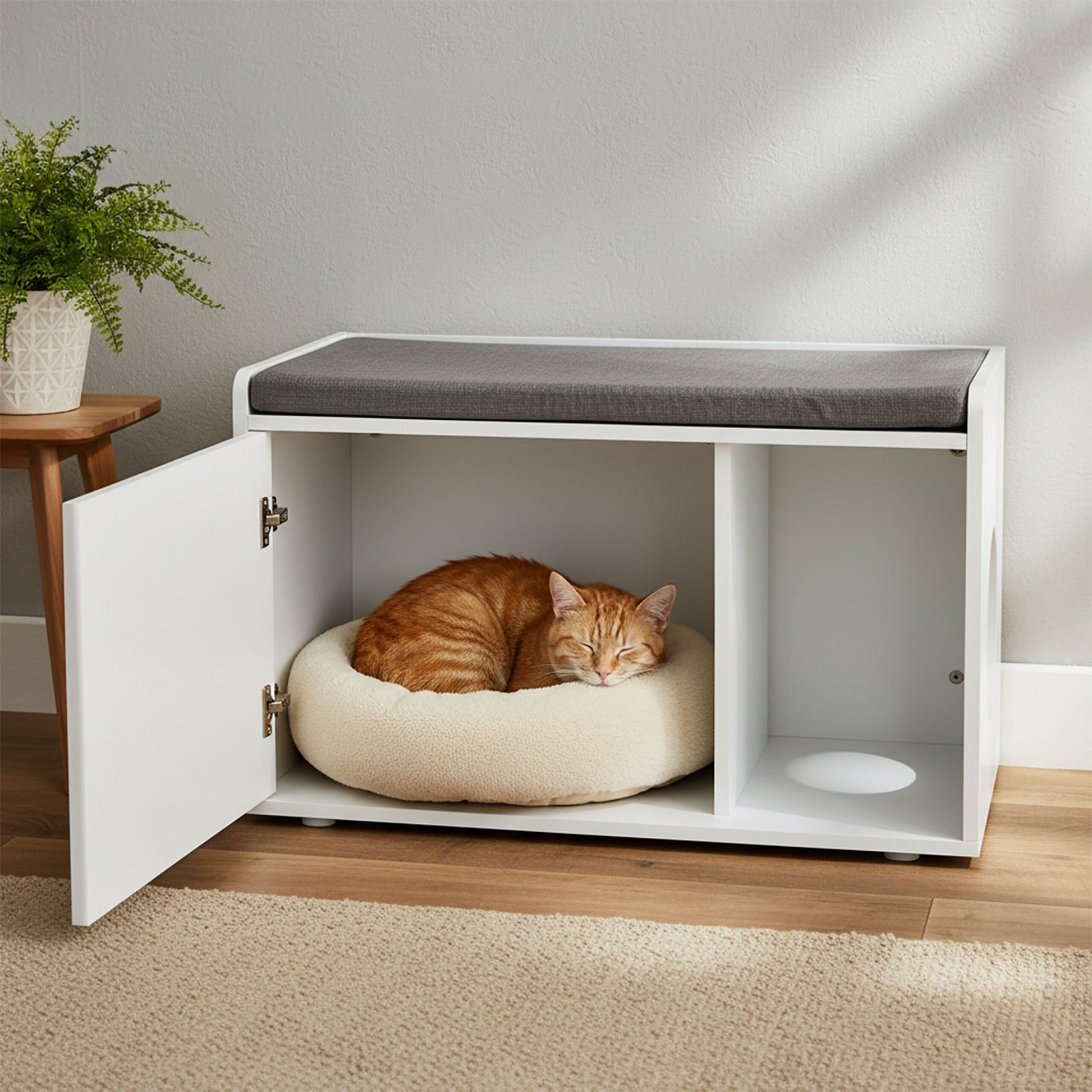 Katzenschrank mit Sitzauflage Weiss-Grau von Relaxdays