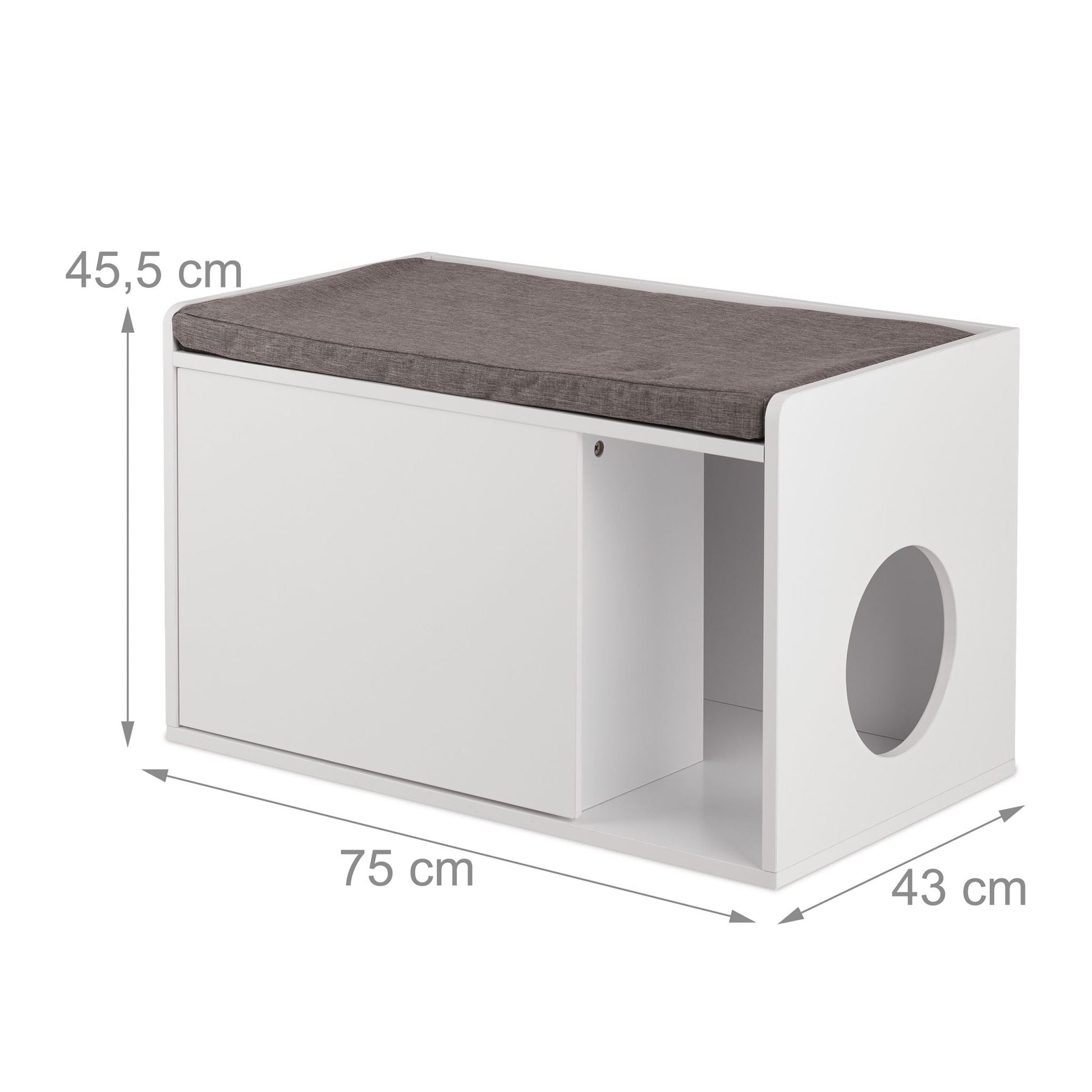 Katzenschrank mit Sitzauflage Weiss-Grau von Relaxdays