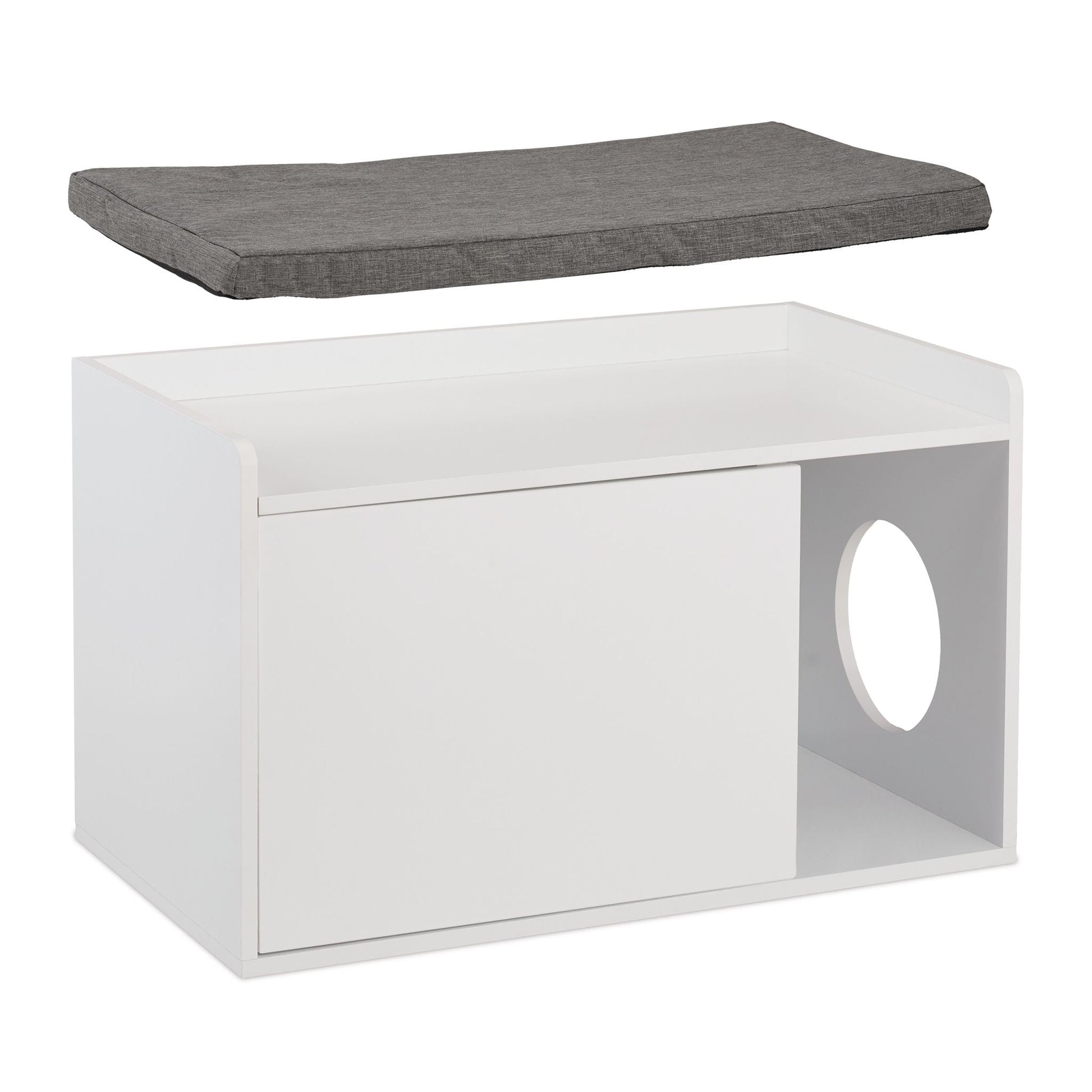 Katzenschrank mit Sitzauflage Weiss-Grau von Relaxdays