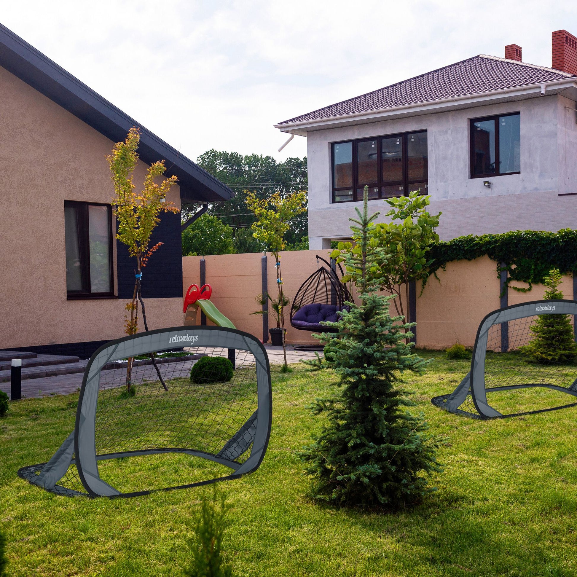 Fussballtore Pop-Up 2er-Set Schwarz-Grau von Relaxdays